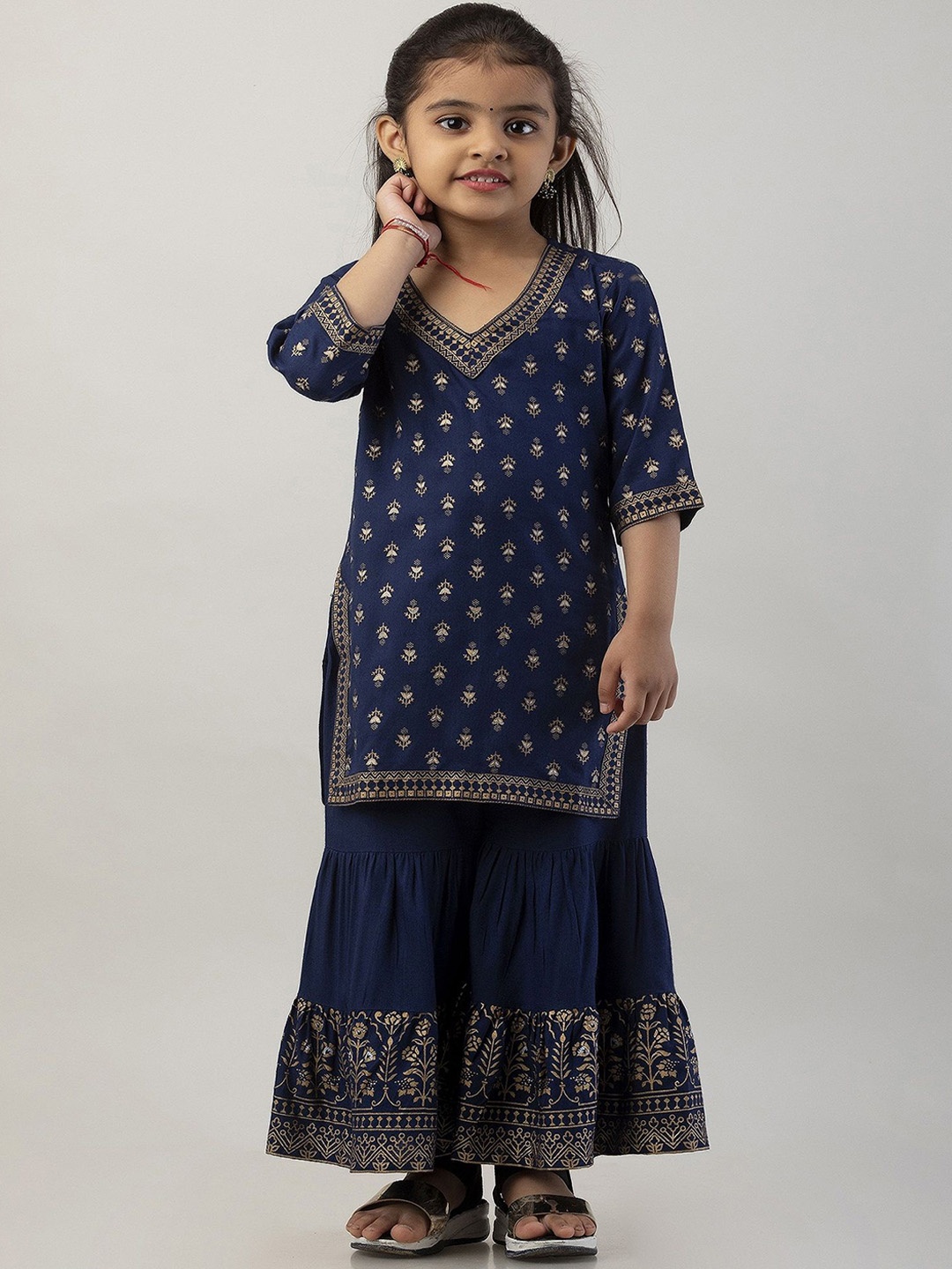 

JAANYA Girls Printed Regular Kurta with Sharara, Blue