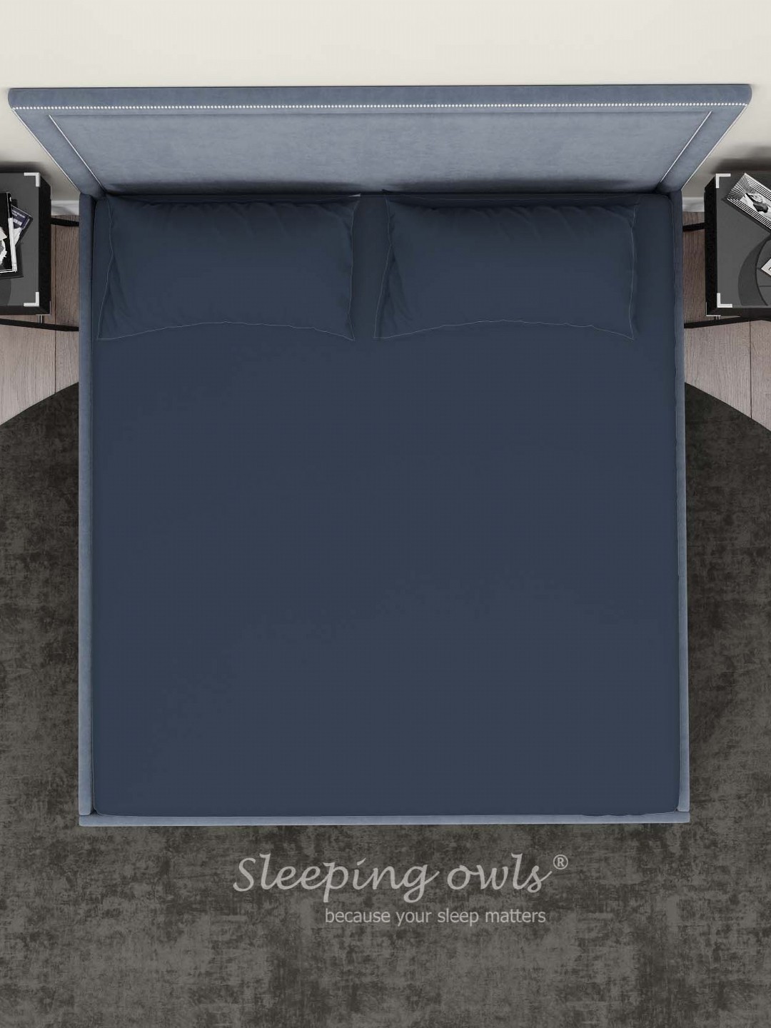 

Sleeping Owls- because your sleep matters Navy Blue 300 TC King Bedsheet with 2 Pillow Covers