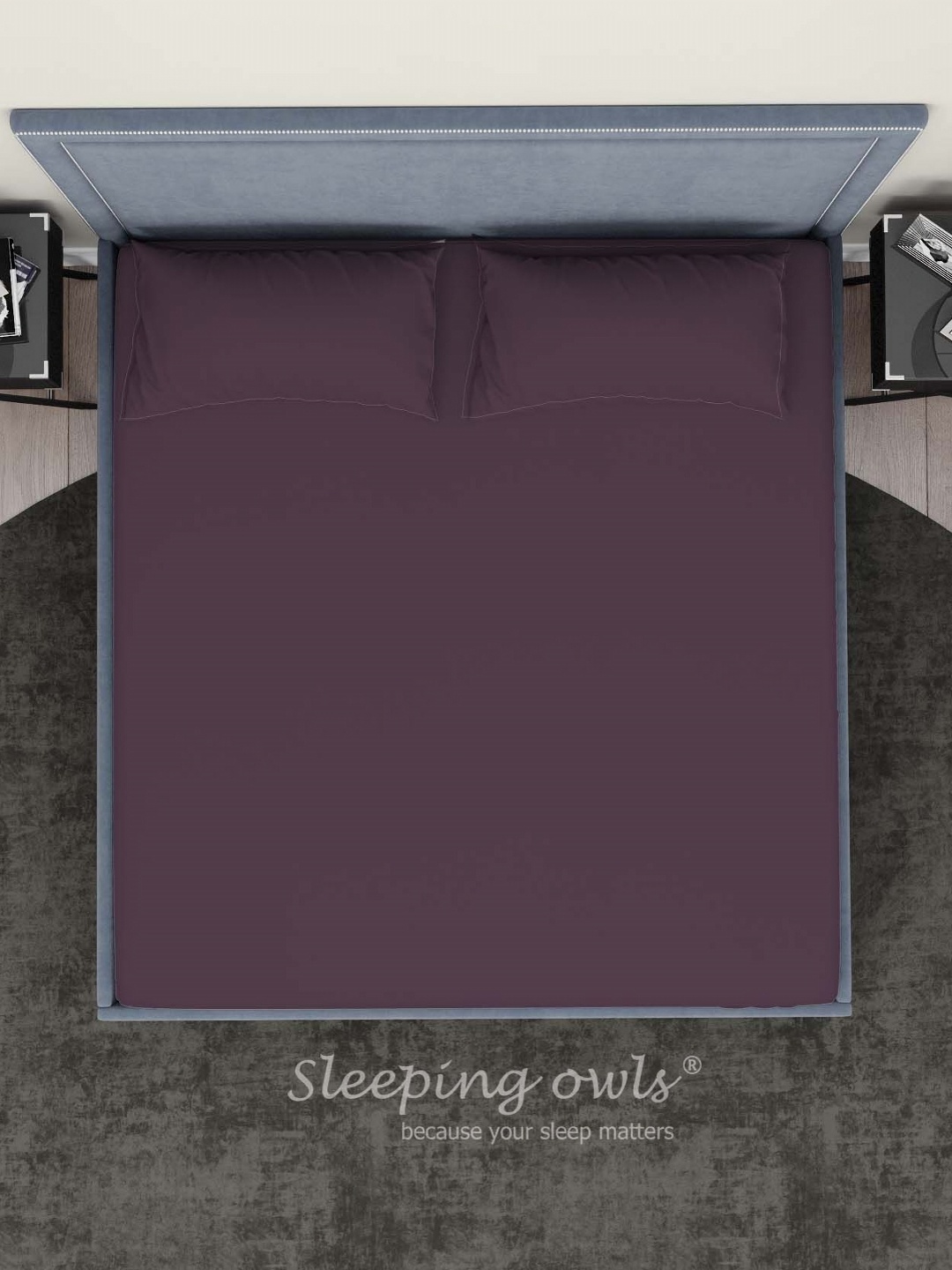 

Sleeping Owls- because your sleep matters Purple 300 TC King Bedsheet with 2 Pillow Covers