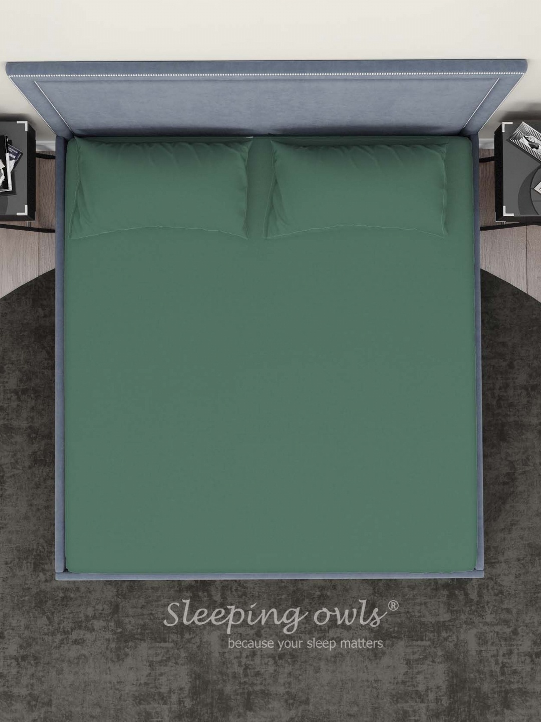 

Sleeping Owls- because your sleep matters Sea Green 300 TC King Bedsheet with 2 Pillow Covers