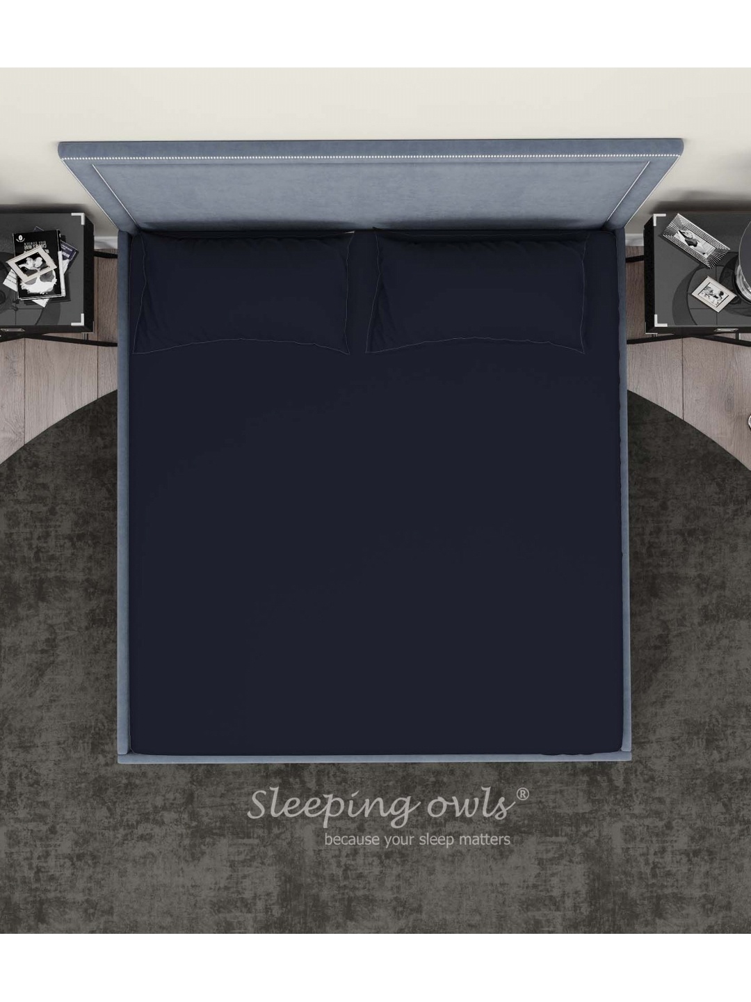 

Sleeping Owls- because your sleep matters Navy Blue 300 TC King Bedsheet with 2 Pillow Covers