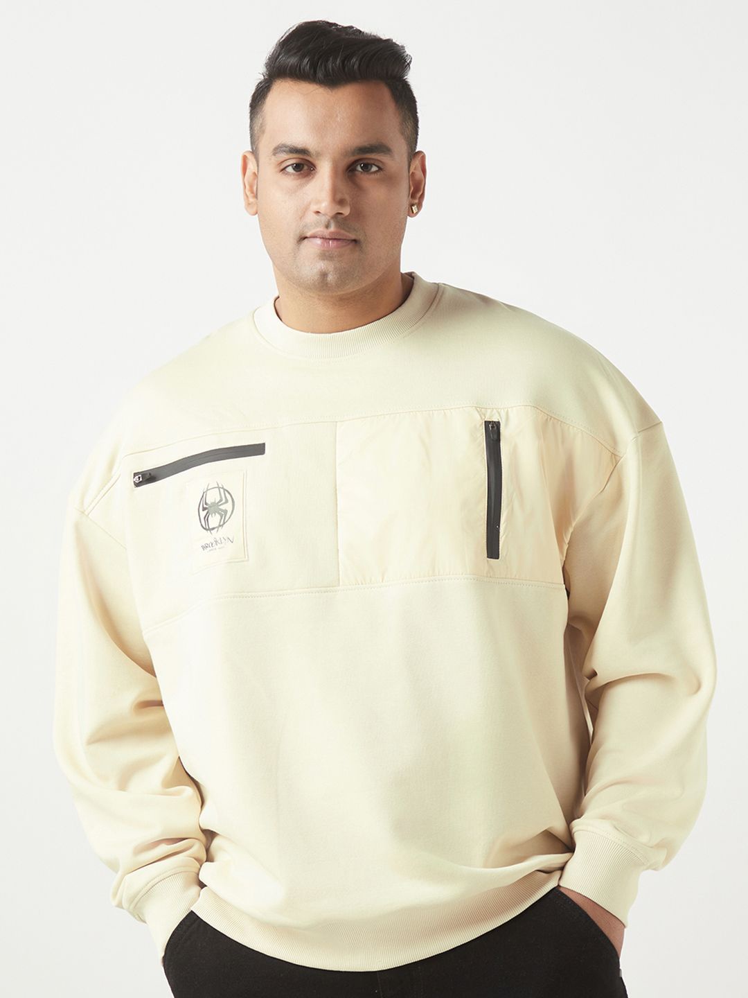 

Bewakoof Heavy Duty 1.0 Official Marvel Merchandise Oversized Plus Size Sweatshirt, Beige