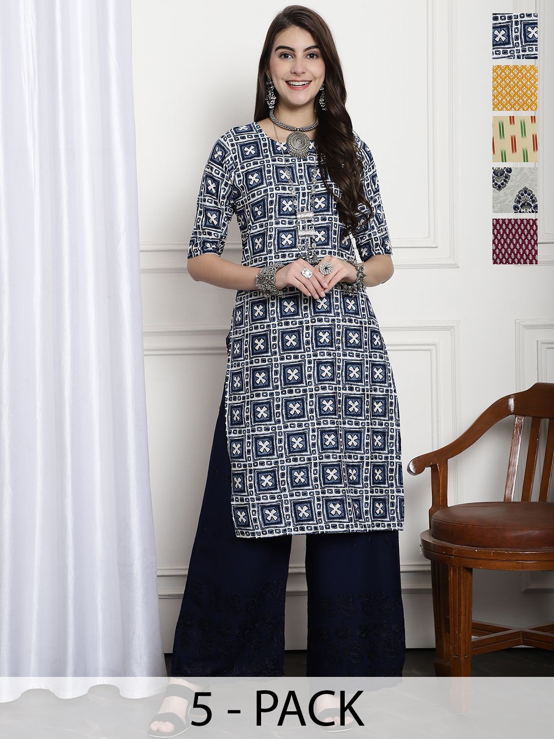

7Threads Women Ethnic Motifs Printed Floral Crepe Kurta, Multi