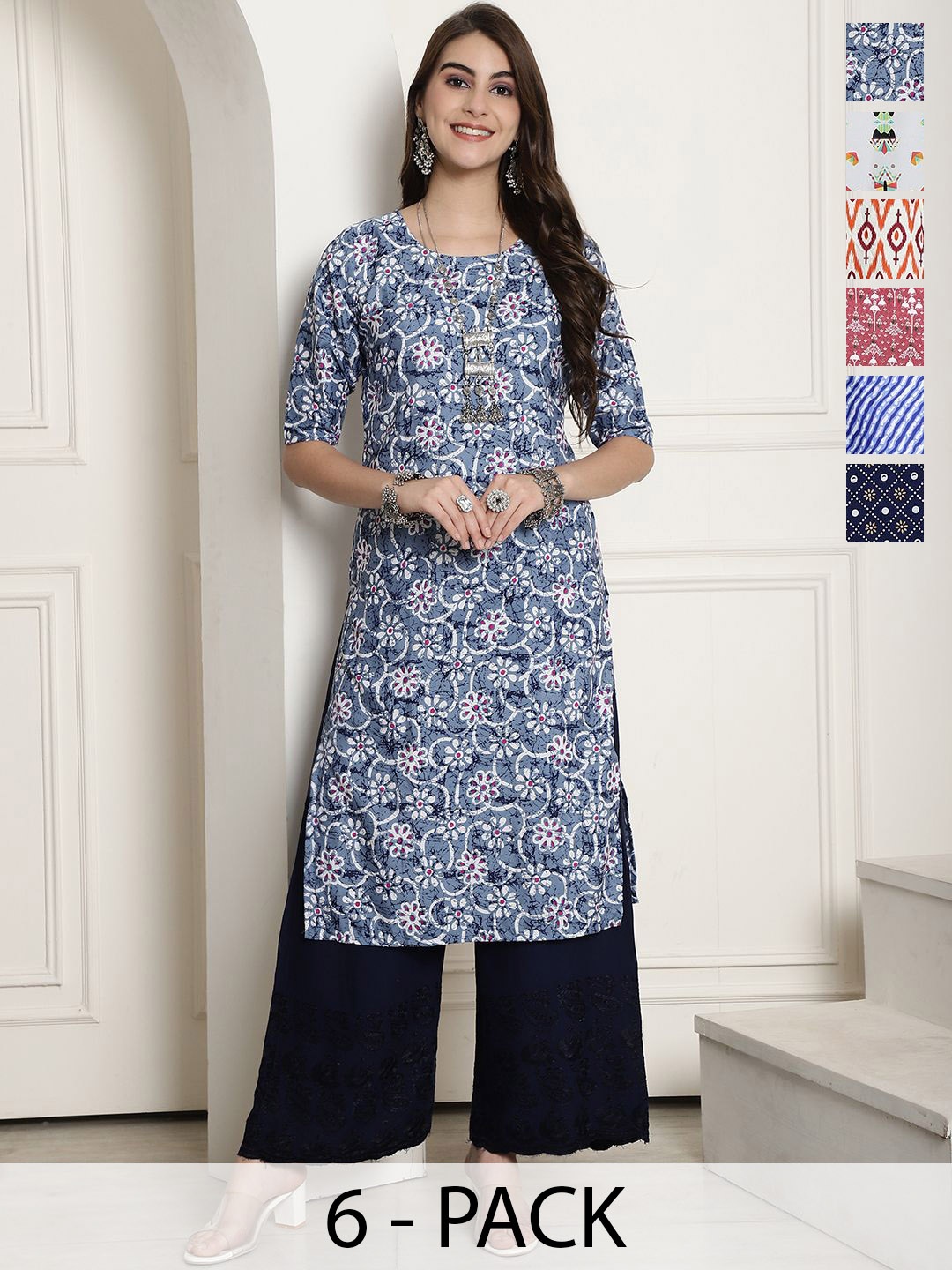 

7Threads Women Ethnic Motifs Printed Floral Crepe Kurta, Multi