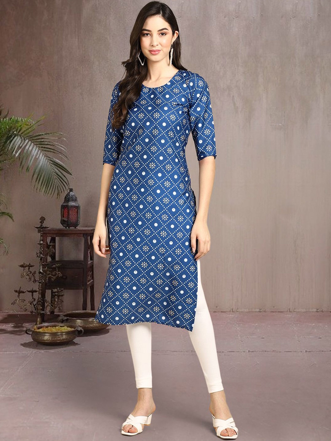 

7Threads Women Ethnic Motifs Printed Floral Crepe Kurta, Blue