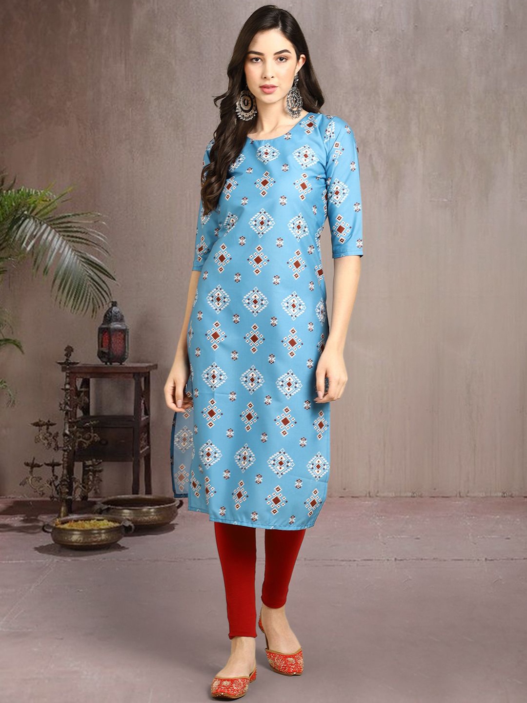 

7Threads Women Ethnic Motifs Printed Floral Crepe Kurta, Blue