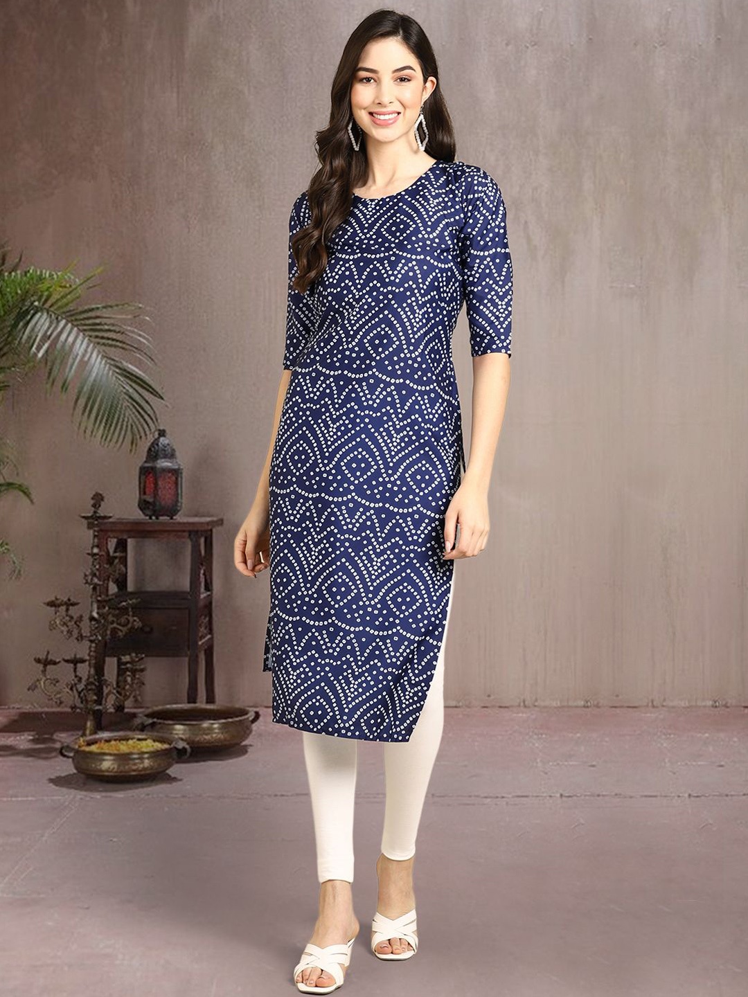 

7Threads Women Ethnic Motifs Printed Floral Crepe Kurta, Blue