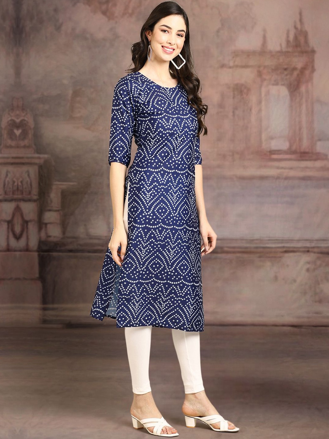 

7Threads Women Ethnic Motifs Printed Floral Crepe Kurta, Blue