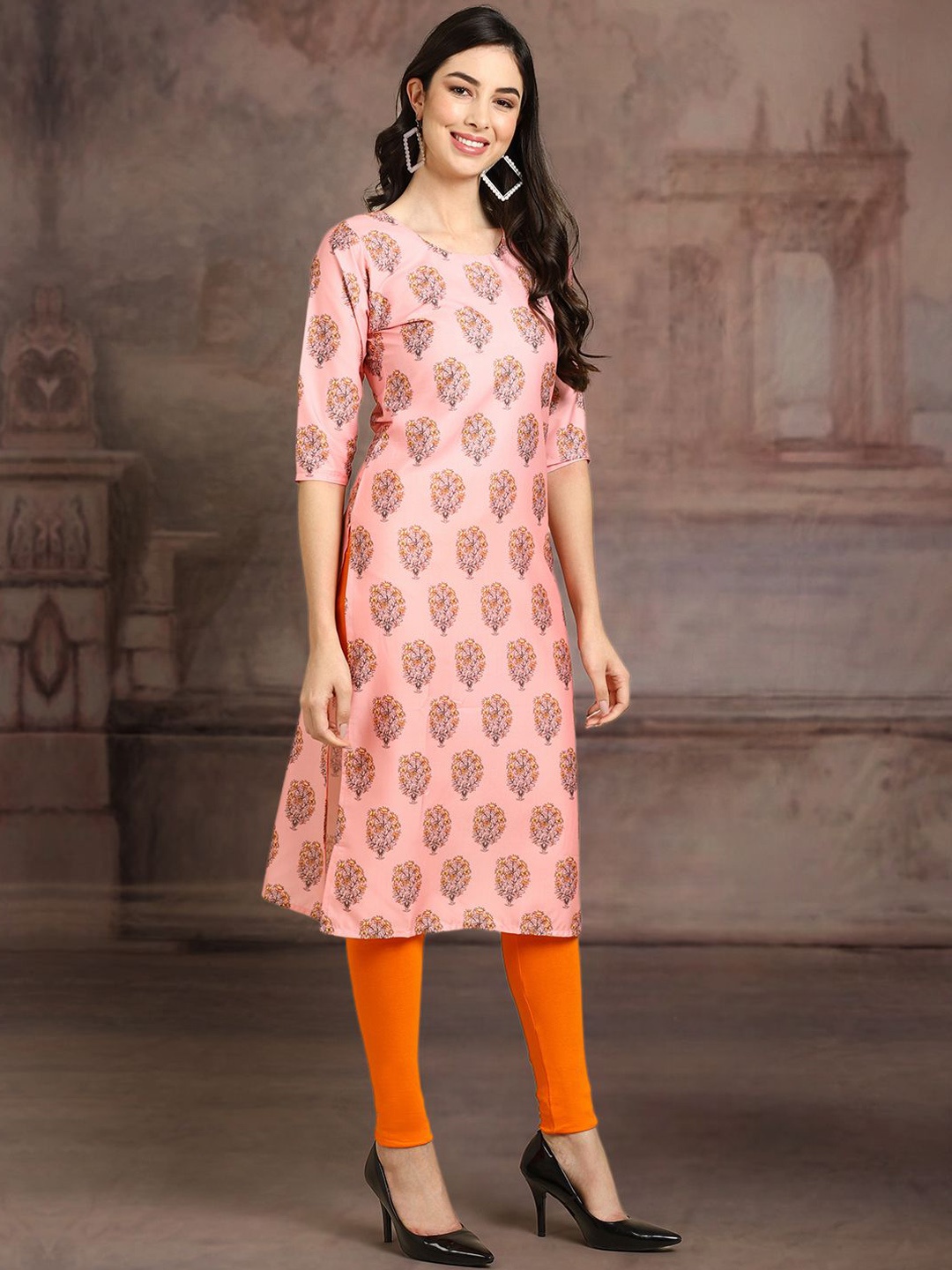 

7Threads Women Ethnic Motifs Printed Floral Crepe Kurta, Pink