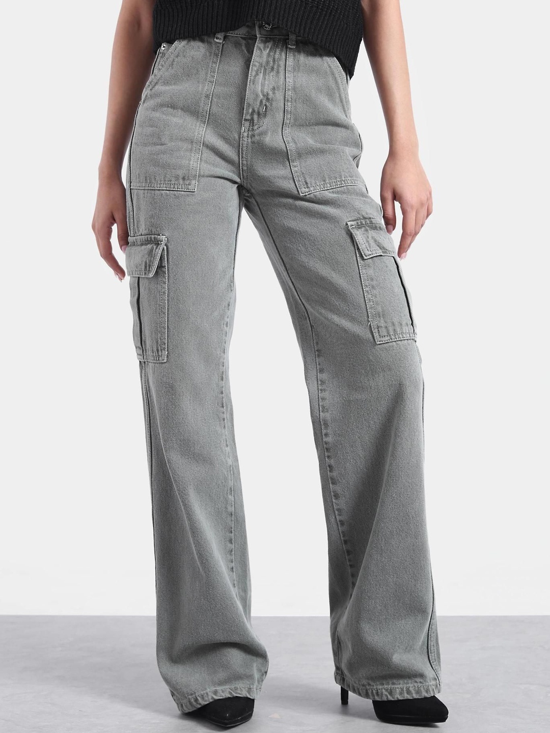 

KATECLO Women High-Rise Low Distress Heavy Fade Jeans, Grey