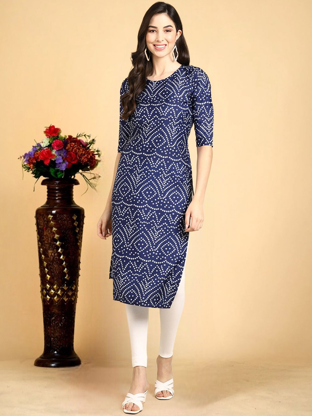 

7Threads Women Ethnic Motifs Printed Floral Crepe Kurta, Blue