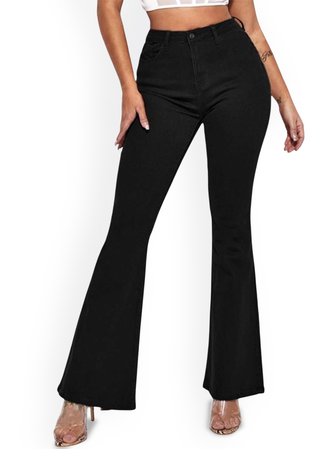 

KATECLO Women Comfort High-Rise Stretchable Mid-Rise Jeans, Black