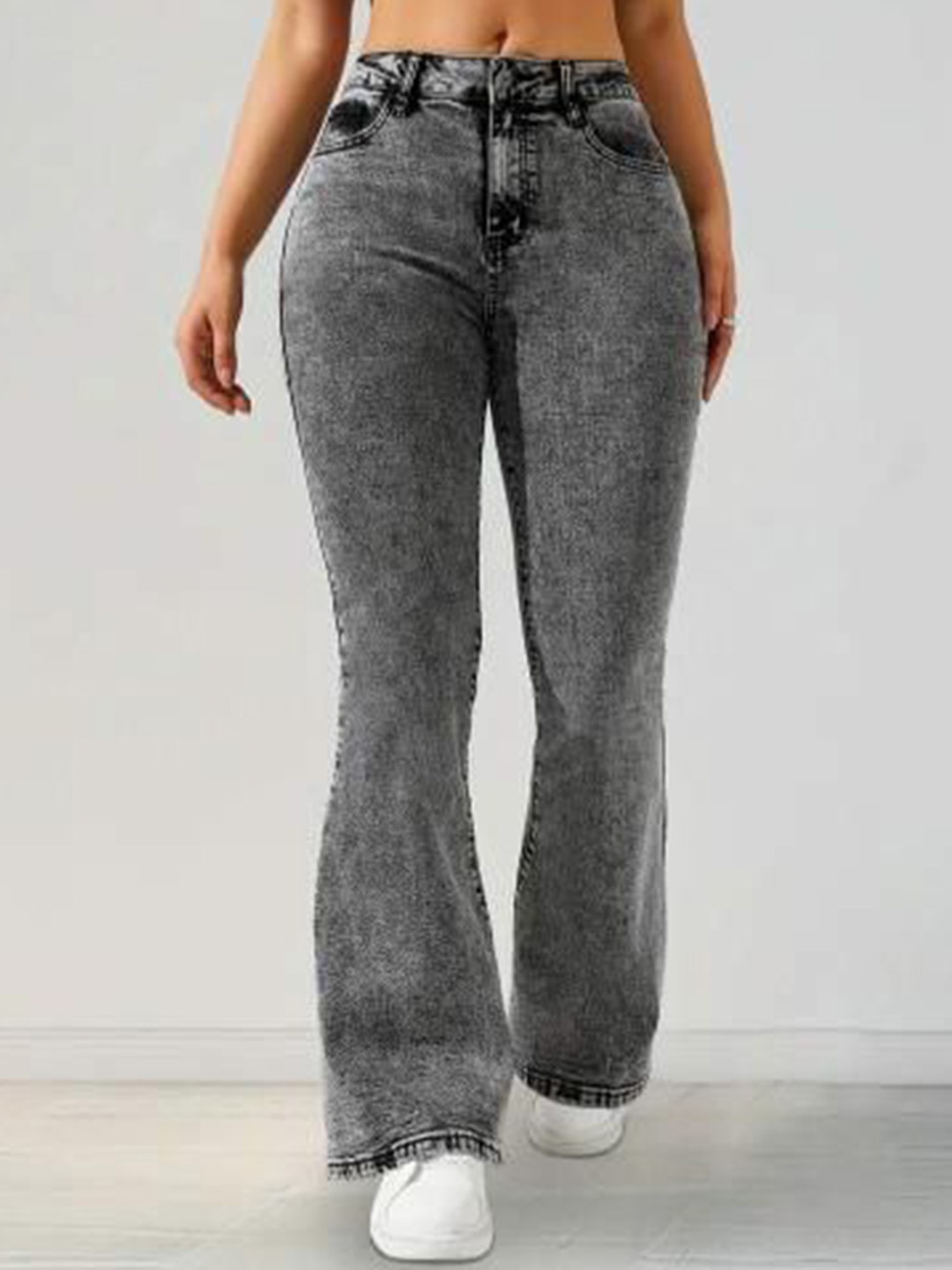 

KATECLO Women Comfort Flared High-Rise Heavy Fade Stretchable Jeans, Grey