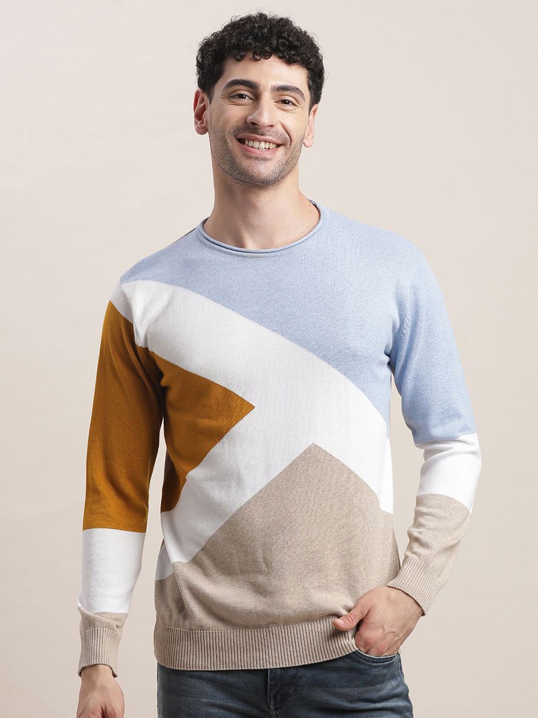 

Turtle Men Colourblocked Pullover Sweater, Blue