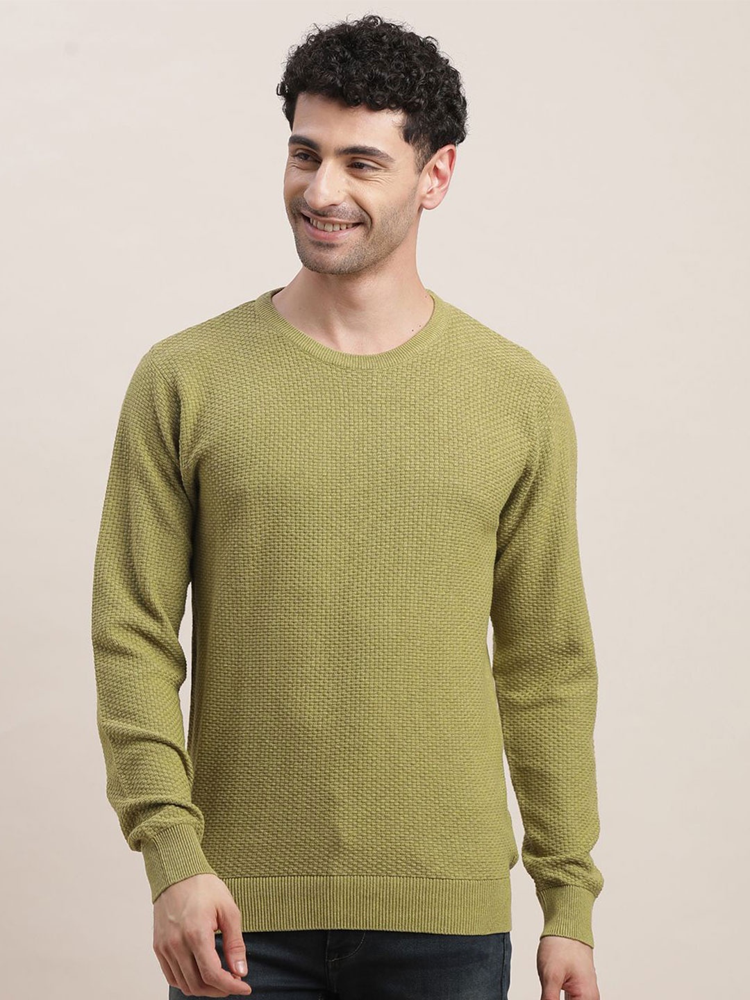 

Turtle Men Round Neck Pullover Sweaters, Olive