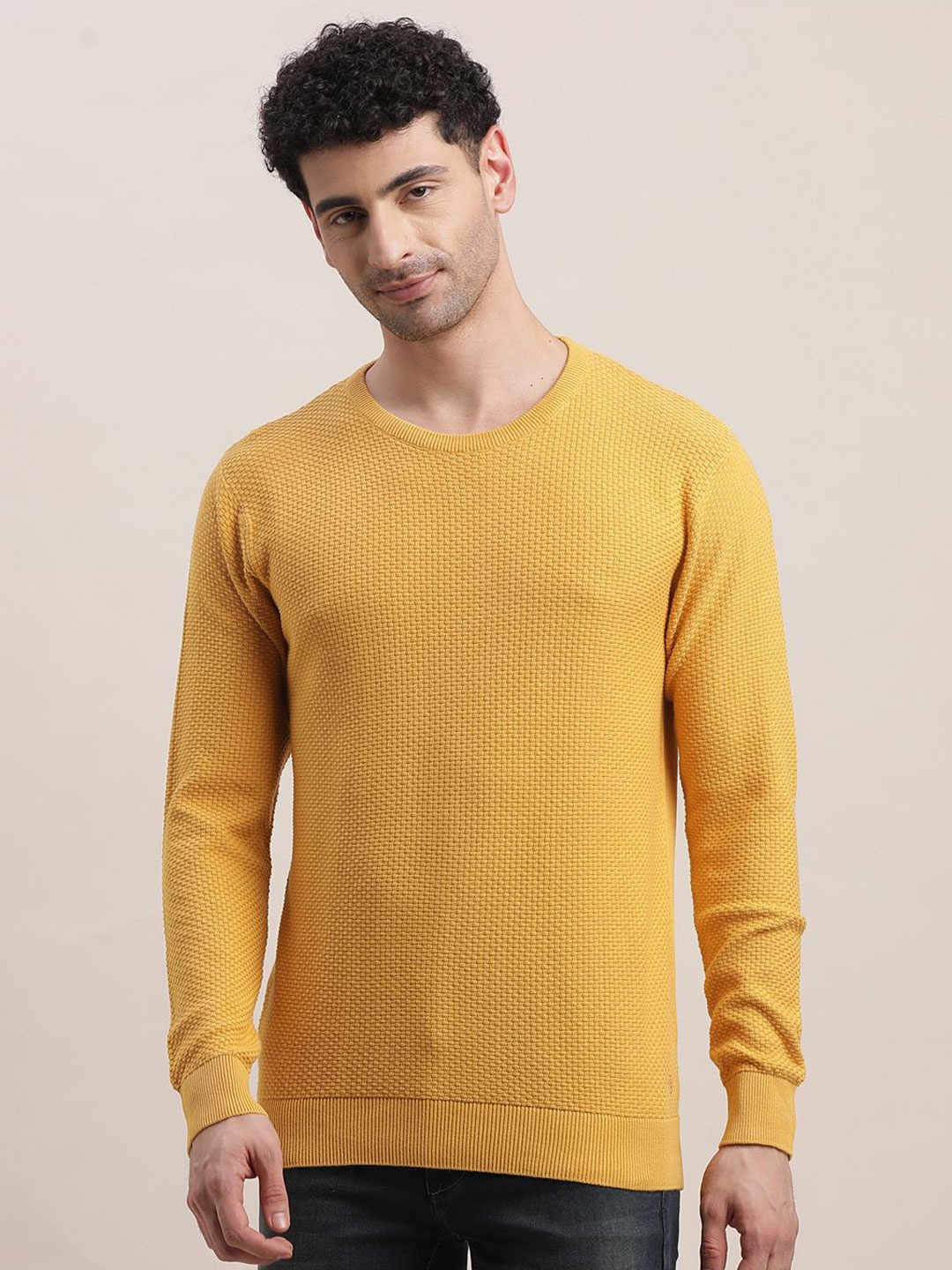 

Turtle Men Round Neck Pullover Sweaters, Yellow