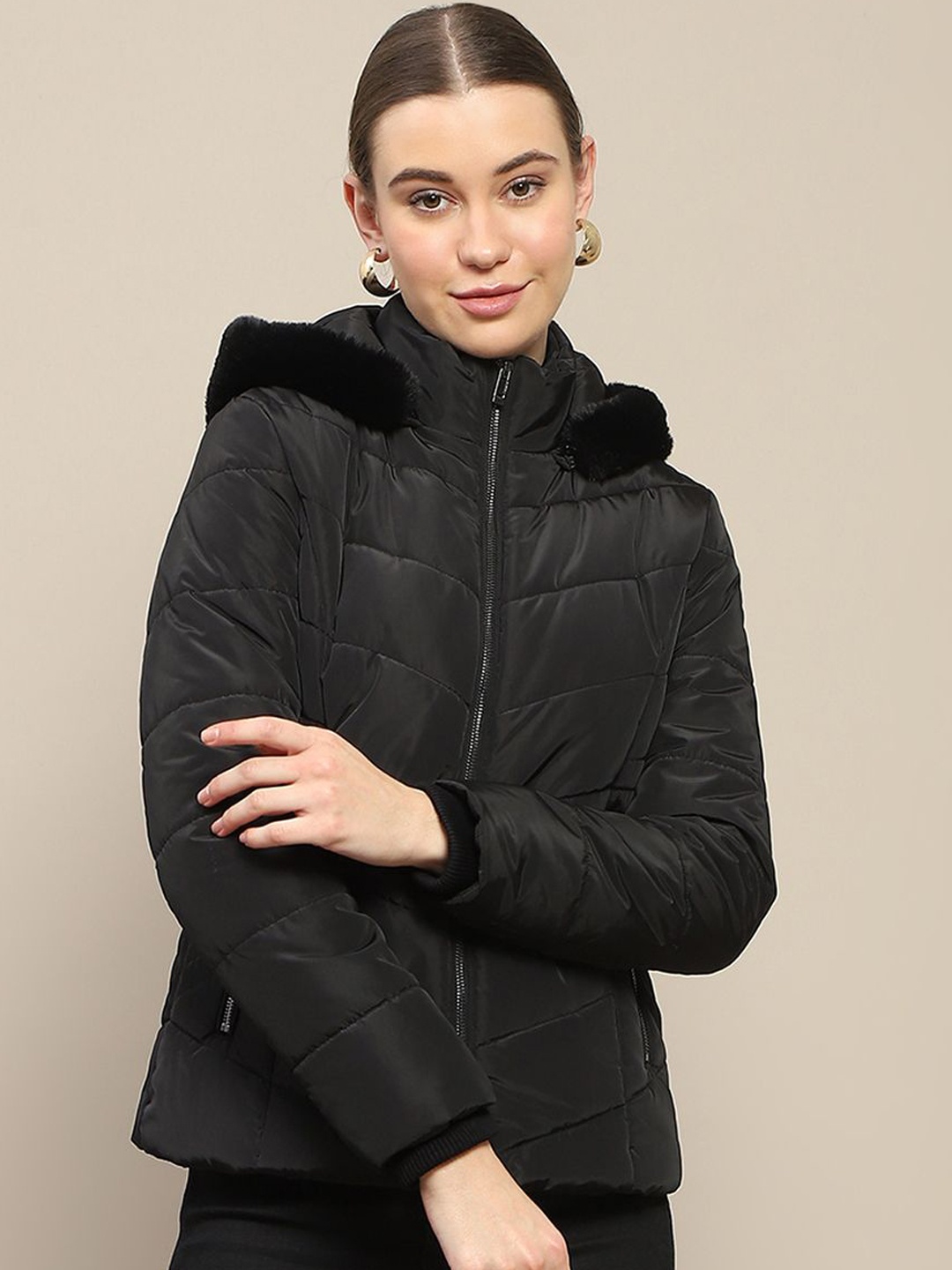 

Madame Women Polyester Padded Jacket, Black