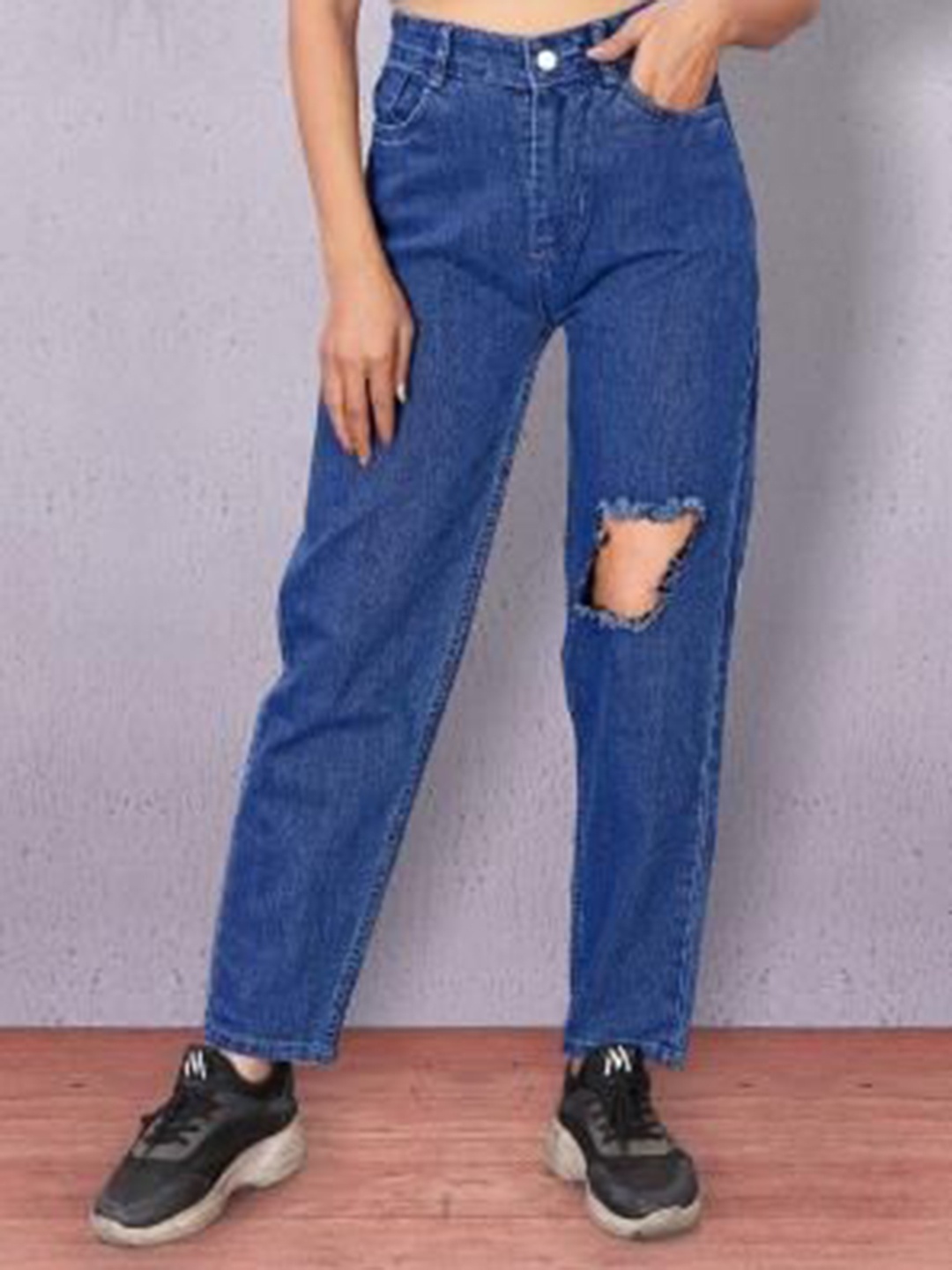 

KATECLO Women Comfort High-Rise Highly Distressed Jeans, Blue