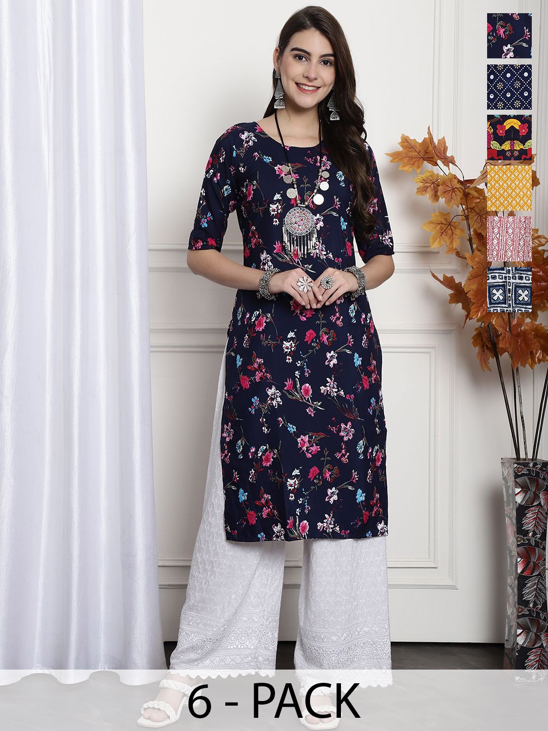 

7Threads Women Ethnic Motifs Printed Floral Crepe Kurta, Multi