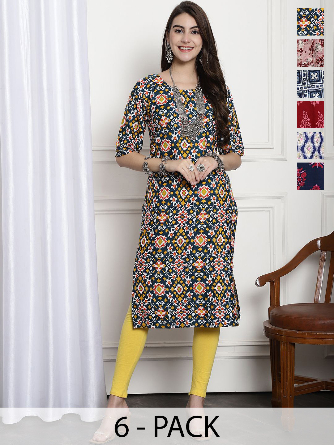 

7Threads Women Ethnic Motifs Printed Floral Crepe Kurta, Multi