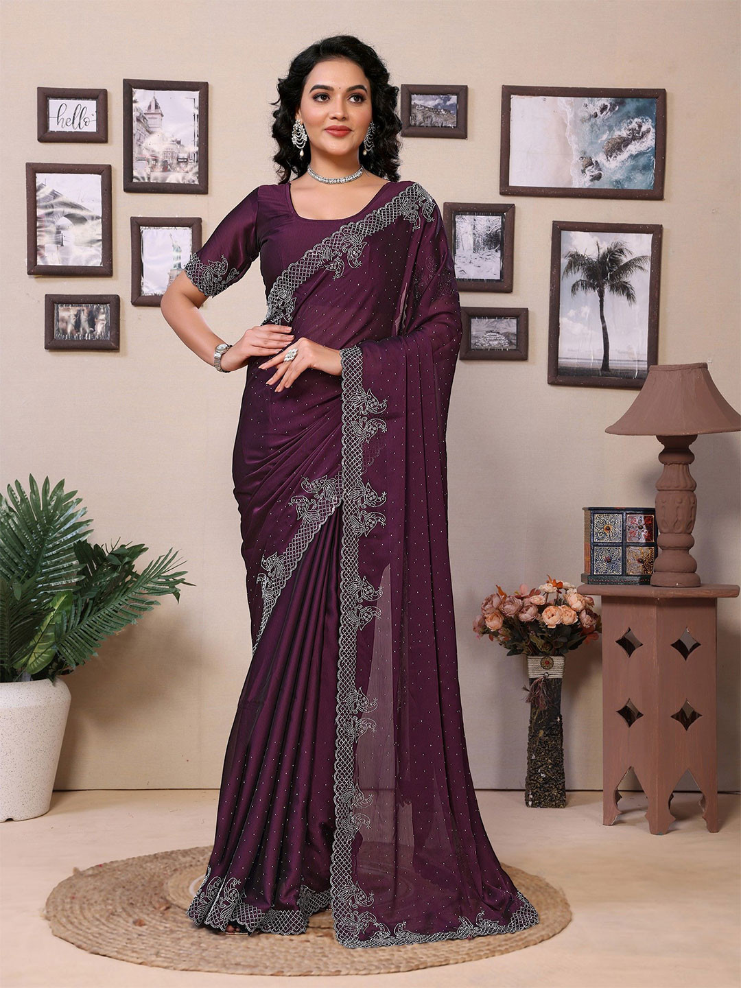 

LeeliPeeri Designer Embellished Beads and Stones Saree, Purple