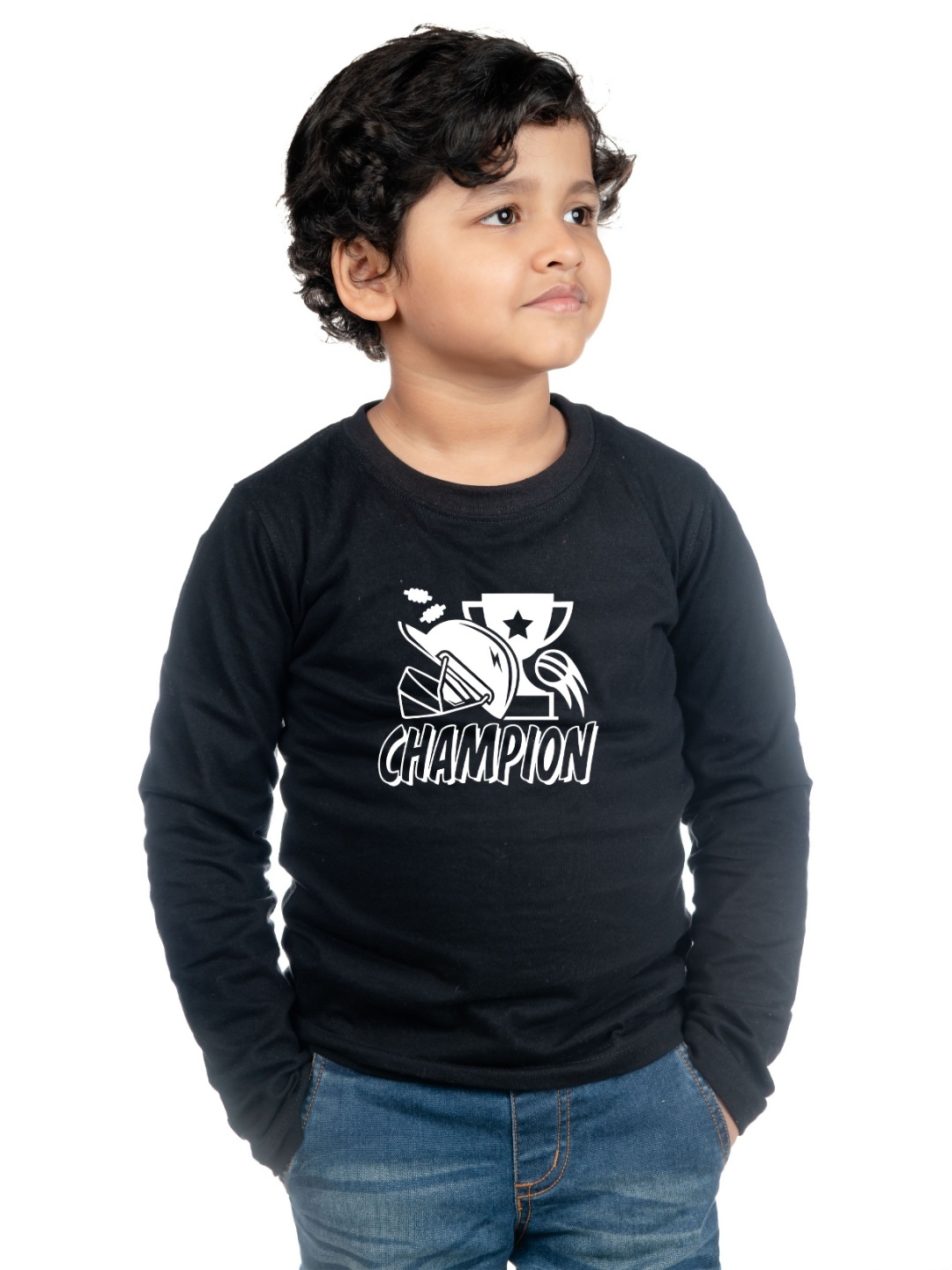 

Chombooka Unisex Kids Cricket Champion Printed Round Neck Cotton T-shirt, Black
