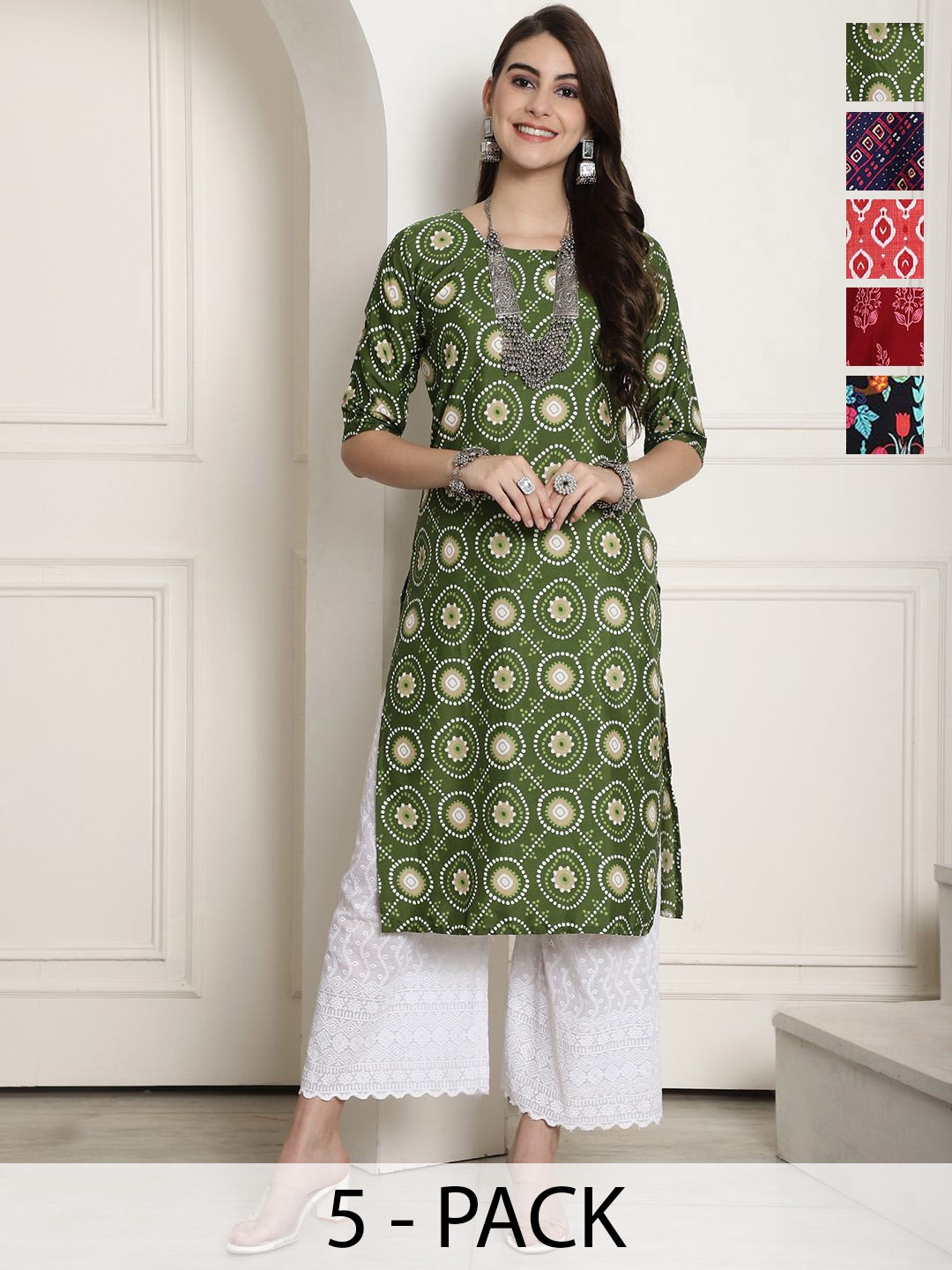

7Threads Women Ethnic Motifs Printed Thread Work Floral Crepe Kurta, Multi