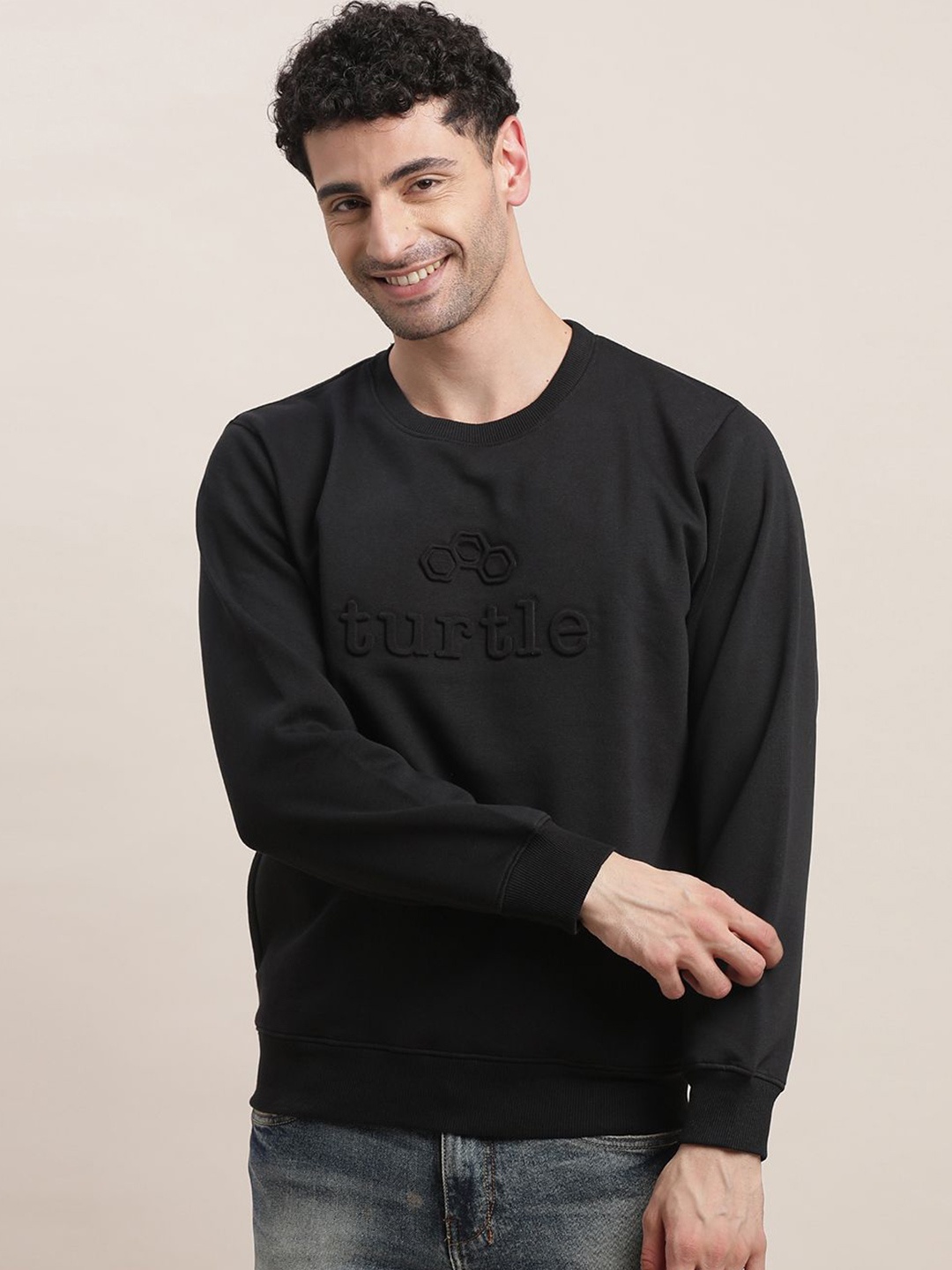 

Turtle Men Round Neck Cotton Pullover Sweatshirt, Black