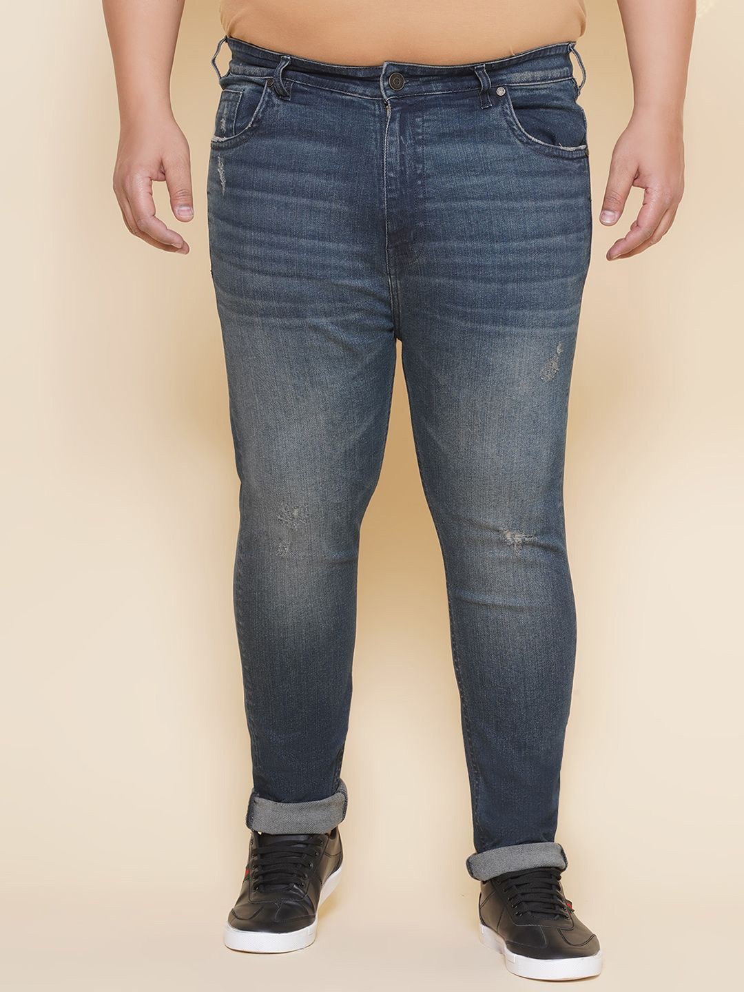 

John Pride Men Plus Size Mildly Distressed Mid-Rise Stretchable Jeans, Blue