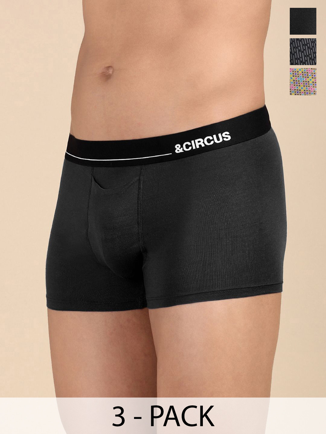 

&CIRCUS Men Pack of 3 Trunks TRPS_3PK_ON_AR_HE, Black