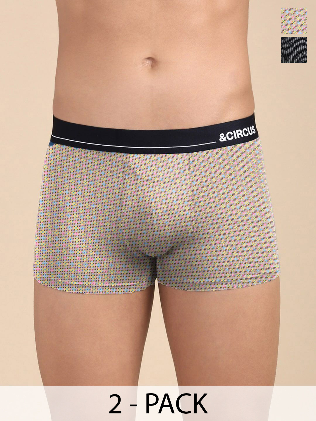 

&CIRCUS Men Pack of 2 Printed Trunks TRPS_2PK_AR_HE-Multicolor, Black