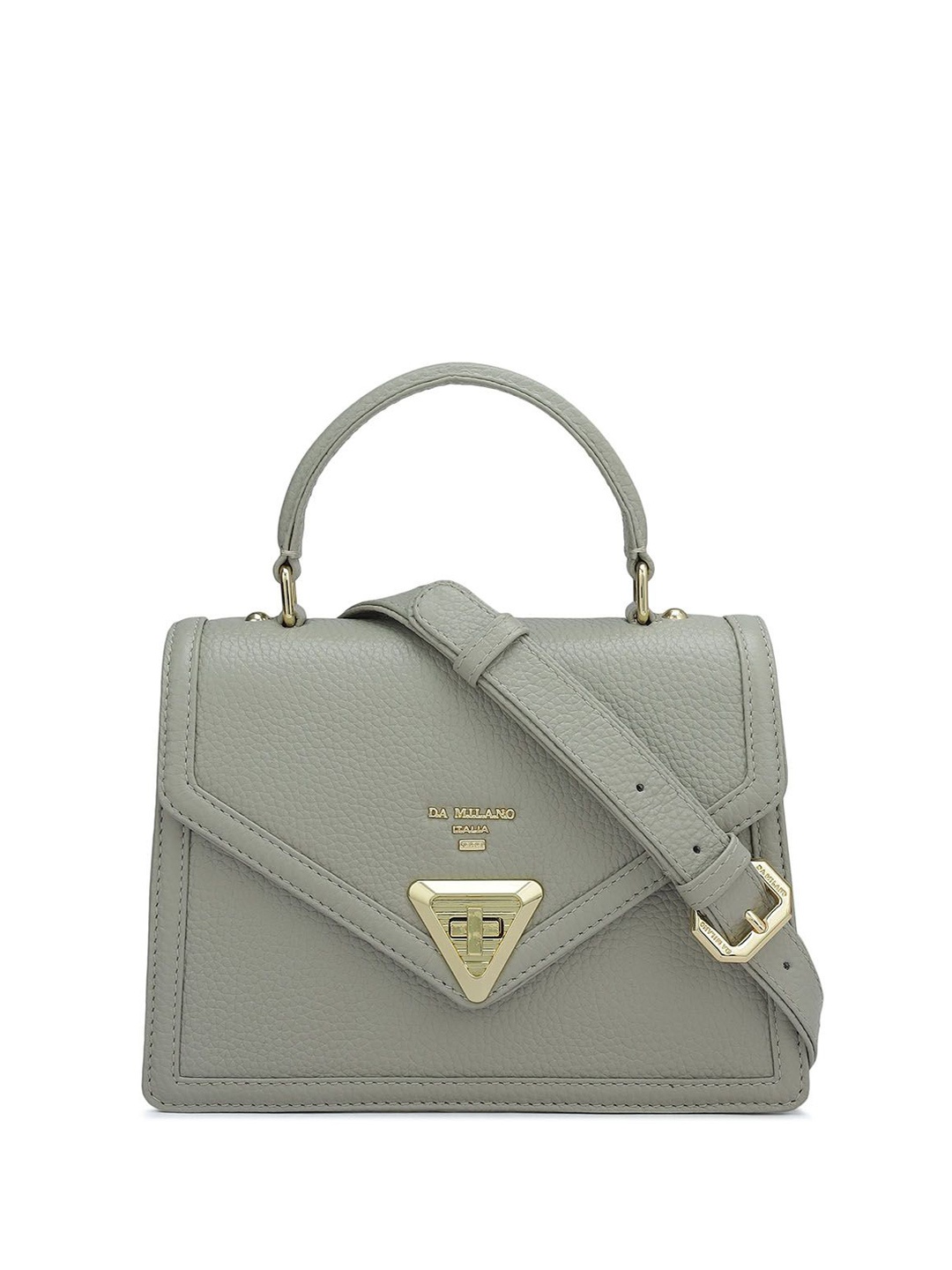 

Da Milano Women Textured Structured Leather Satchel Bag, Grey