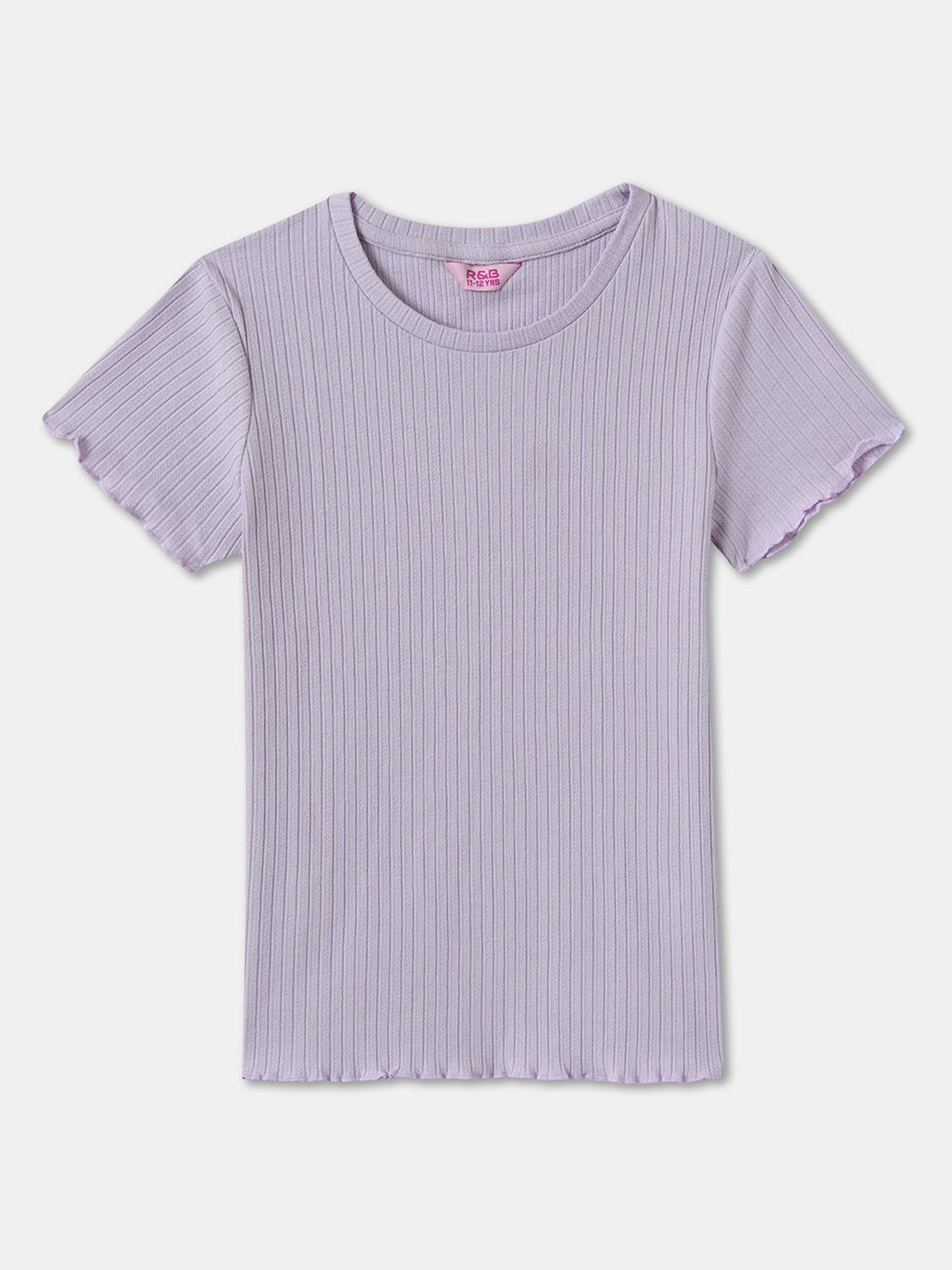 

R&B Girls Vertical Stripes Round Neck short sleeves Top, Purple