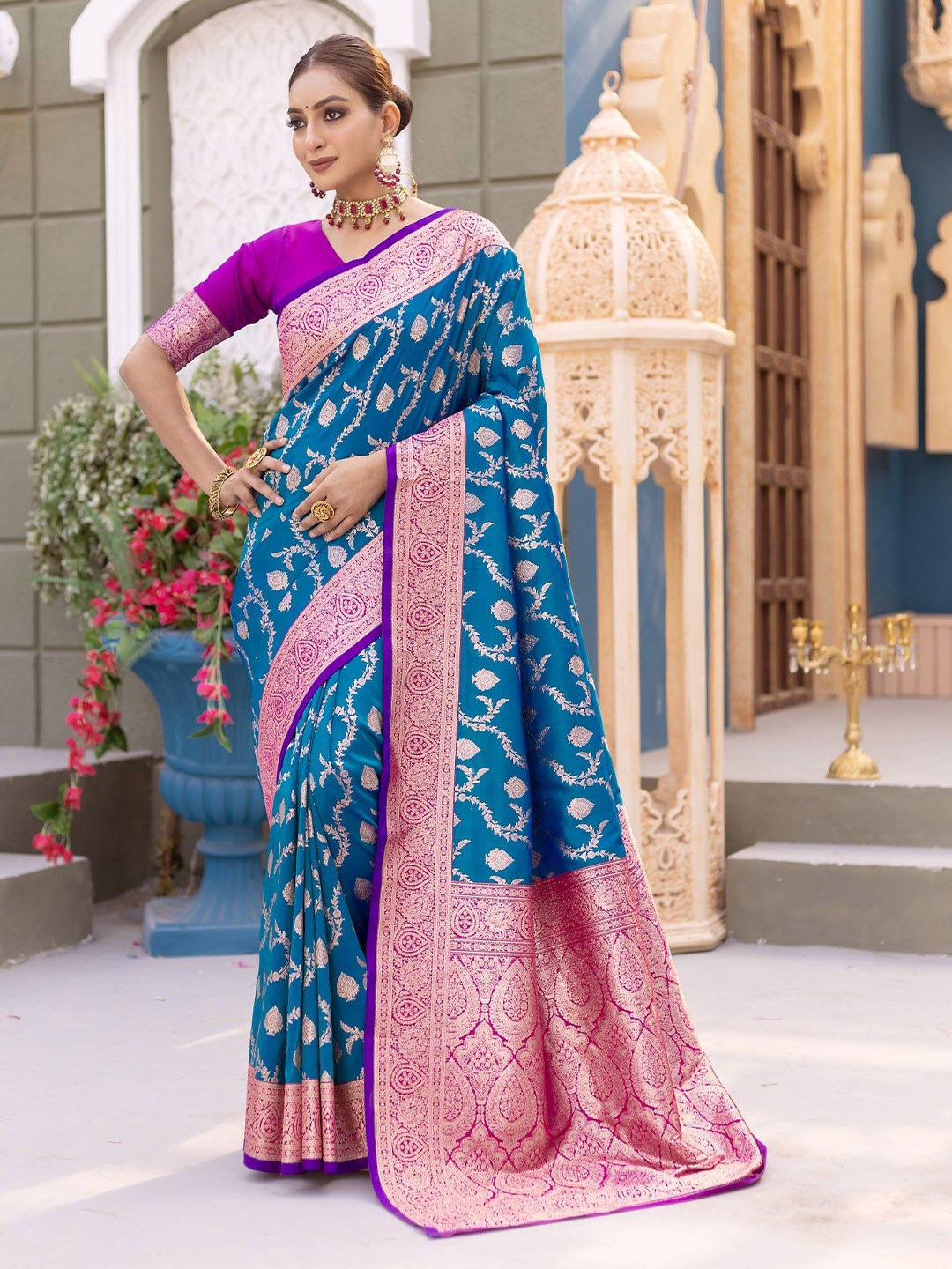 

LeeliPeeri Designer Woven Design Zari Pure Silk Banarasi Saree, Navy blue