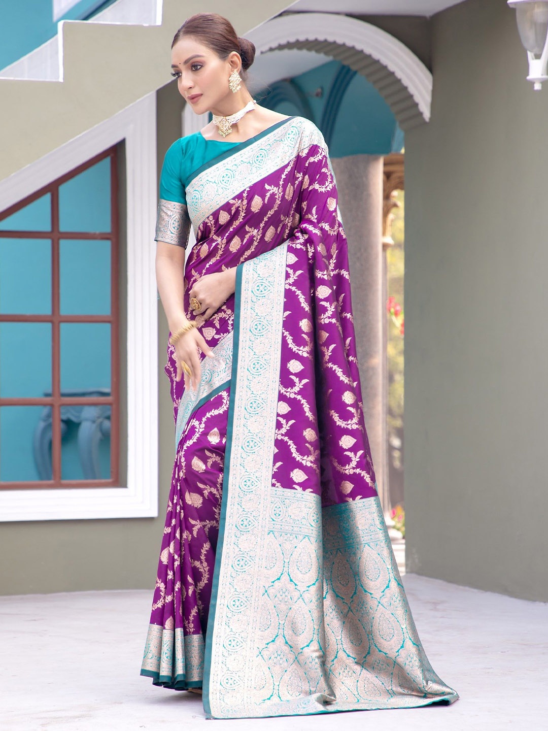 

LeeliPeeri Designer Woven Design Zari Pure Silk Banarasi Saree, Purple