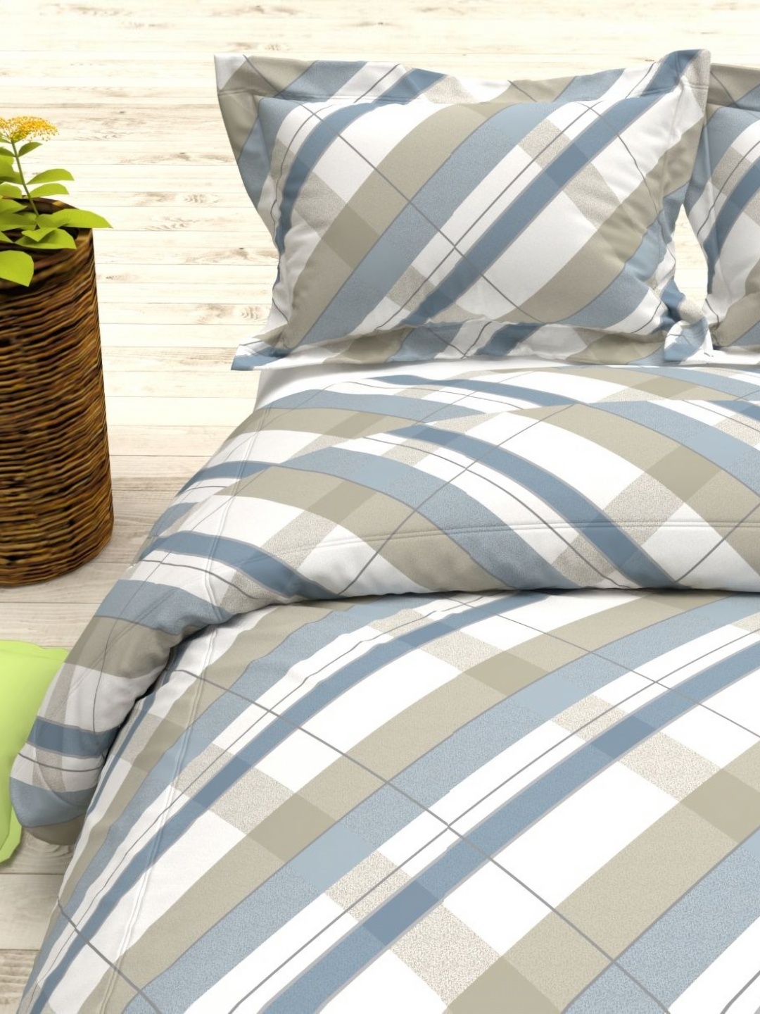

THE WHITE MOSS White & Khaki Geometric 144 TC Queen Bedsheet with 2 Pillow Covers
