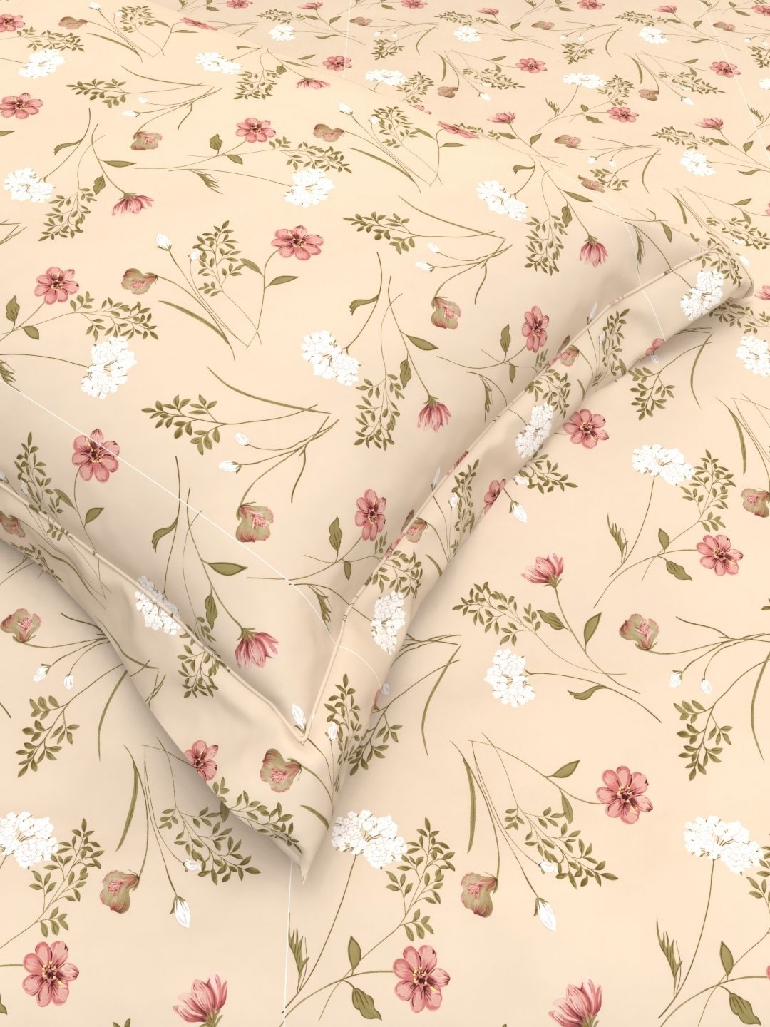 

THE WHITE MOSS Yellow & Green Floral 144 TC Queen Bedsheet with 2 Pillow Covers