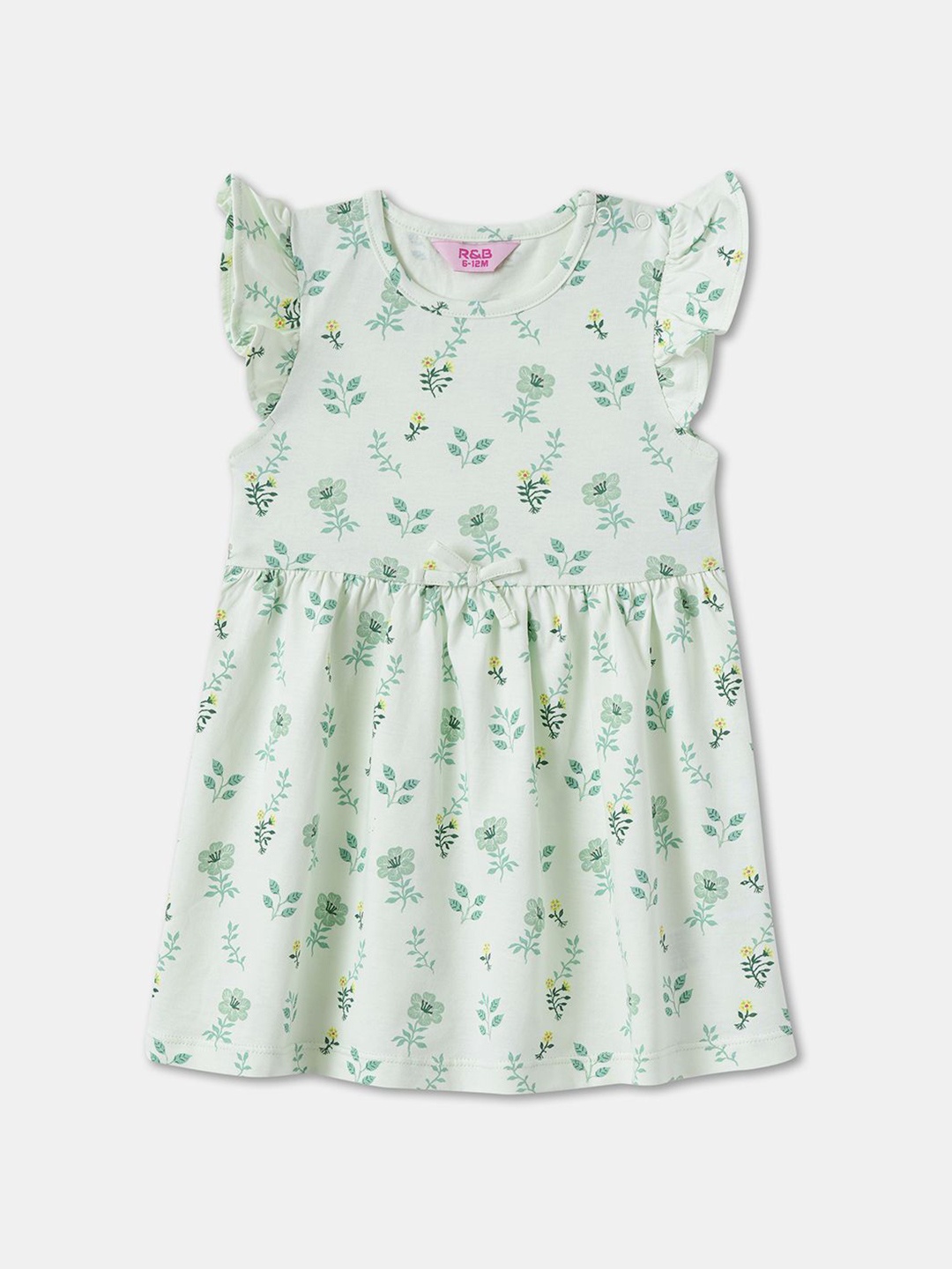 

R&B Girls Printed Floral Flutter Sleeve Fit and Flare Dress, Green