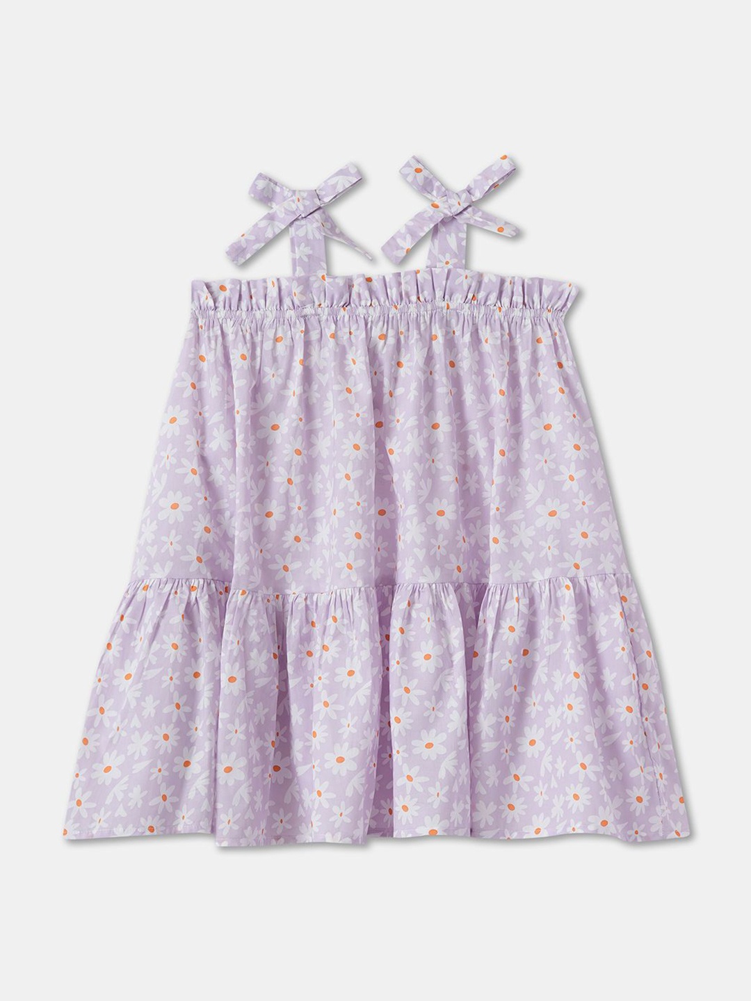 

R&B Girls Floral Printed Tiered Ruffles A-Line Cotton Dress, Mustard