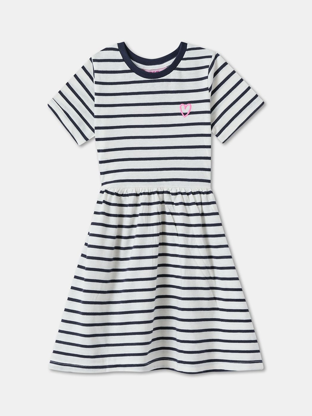 

R&B Girls Cotton Striped Fit and Flare Dress, White