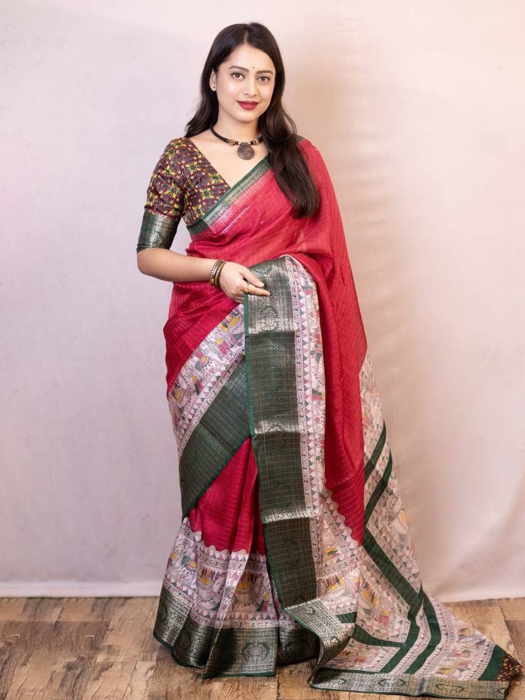 

Anouk Kalamkari Zari Mangalagiri Saree, Pink