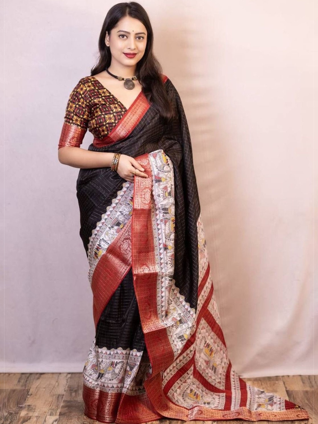 

Anouk Kalamkari Zari Mangalagiri Saree, Black