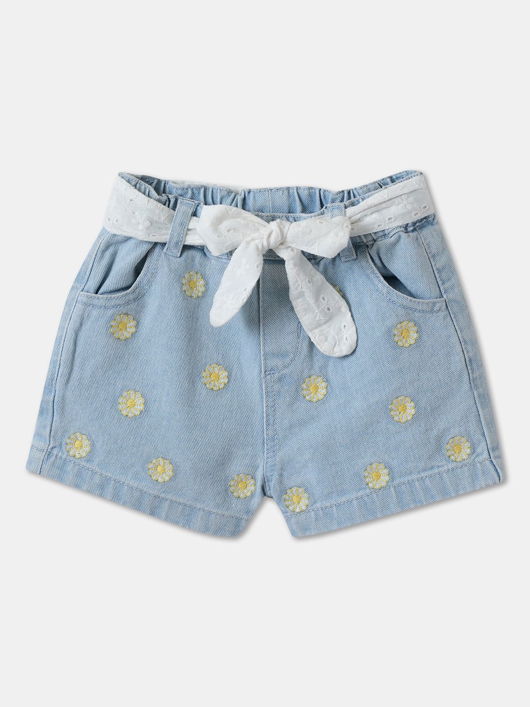 R&B Girls Floral Embroidered Denim Shorts, Blue