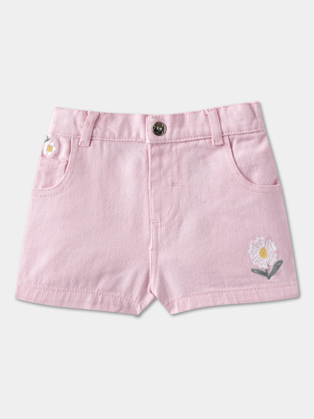 

R&B Girls Mid-Rise Cotton Denim Shorts, Pink