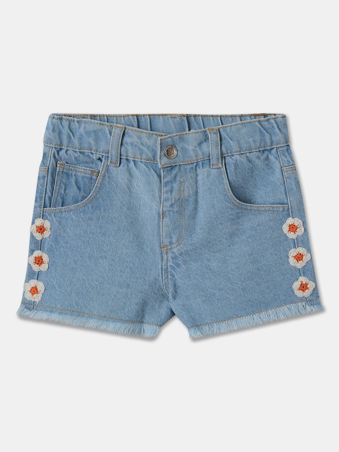 

R&B Girls Floral Printed Denim Shorts, Pink
