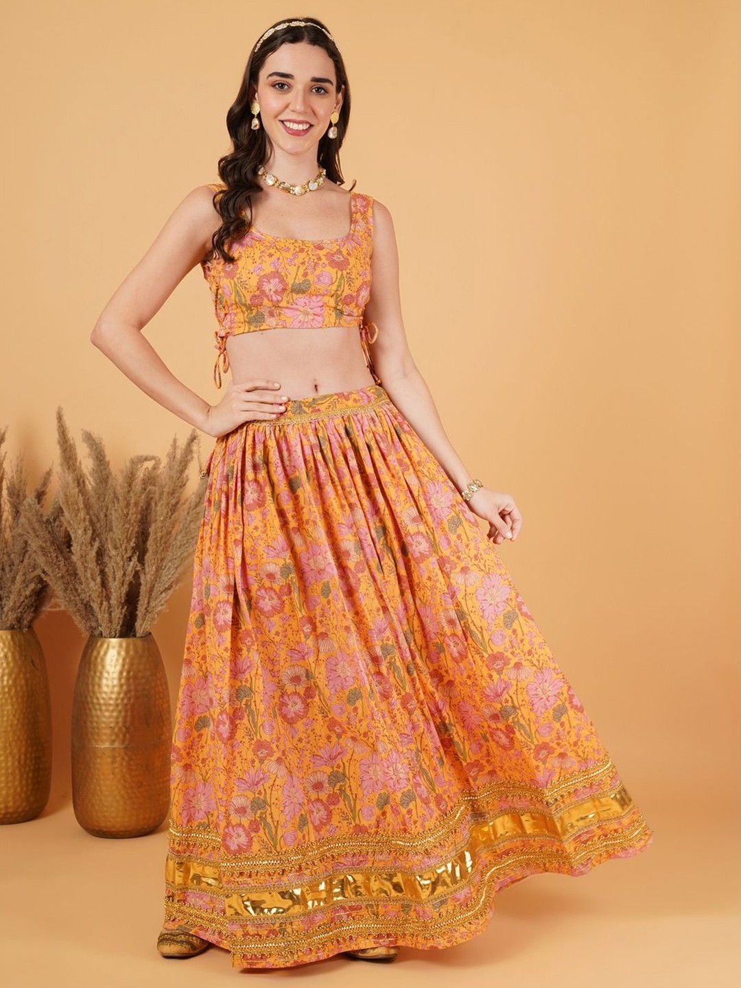 

KALINI Printed Ready to Wear Lehenga &, Orange