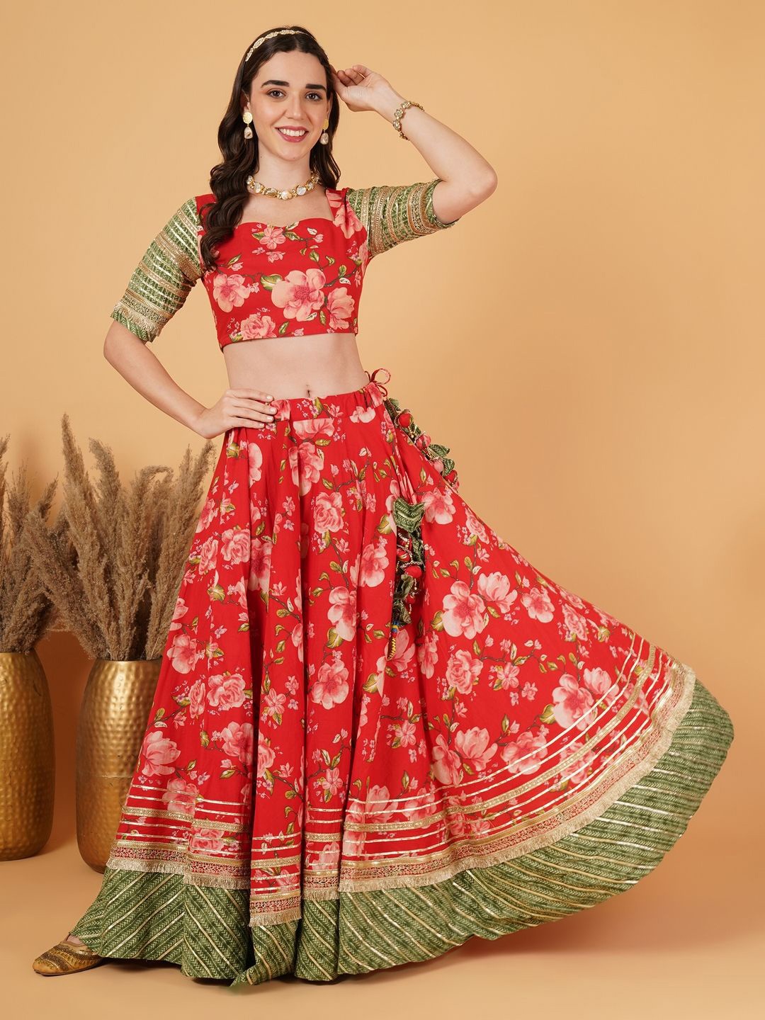 

KALINI Printed Ready to Wear Lehenga &, Red