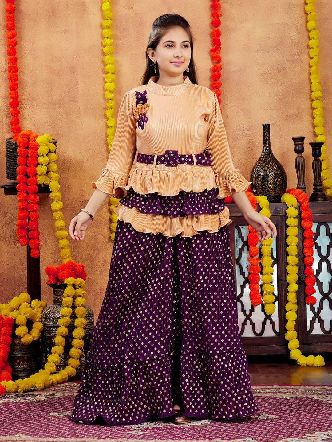 

Aarika Girls Printed Ready to Wear Lehenga &, Beige