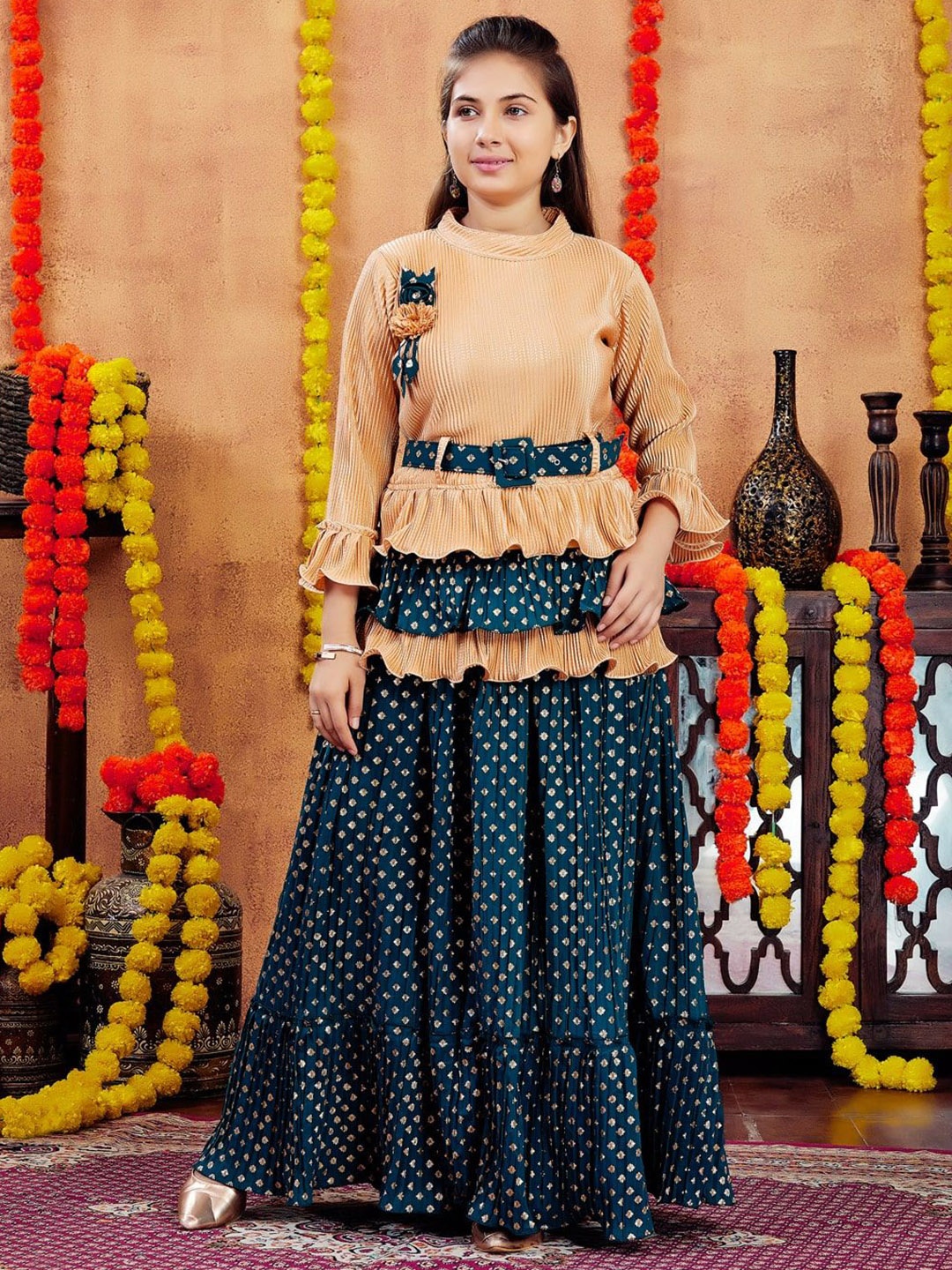 

Aarika Girls Printed Ready to Wear Lehenga &, Beige