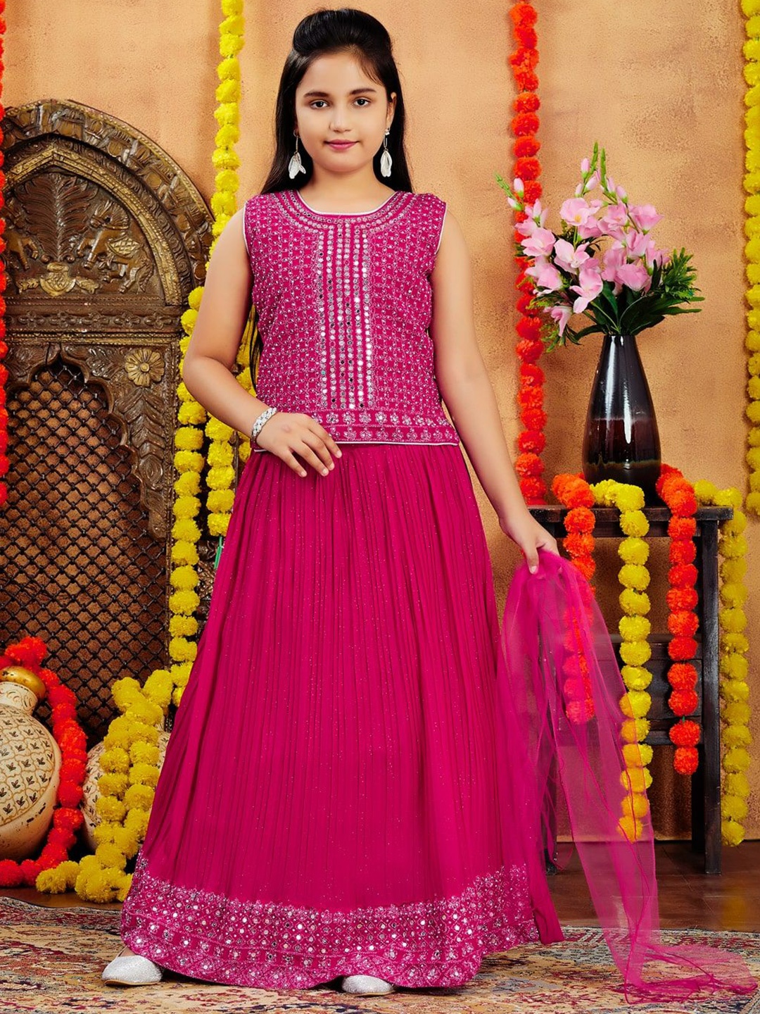 

Aarika Girls Embellished Ready to Wear Lehenga &, Pink